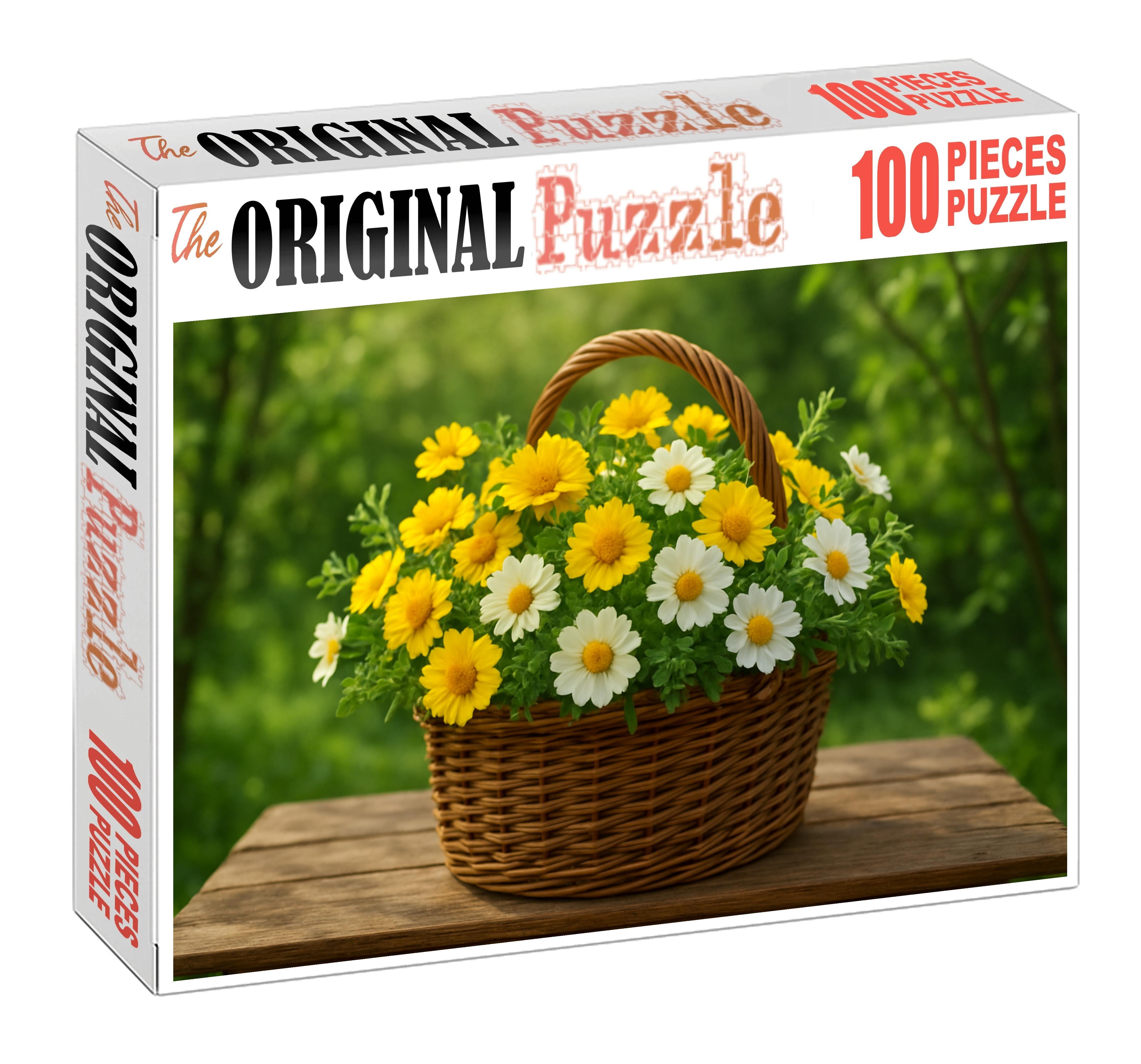Springtime Vineyard Basket Bursting Clusters Of Yellow And White Blooms With Fresh Herb Sprigs Puzzle For Kids