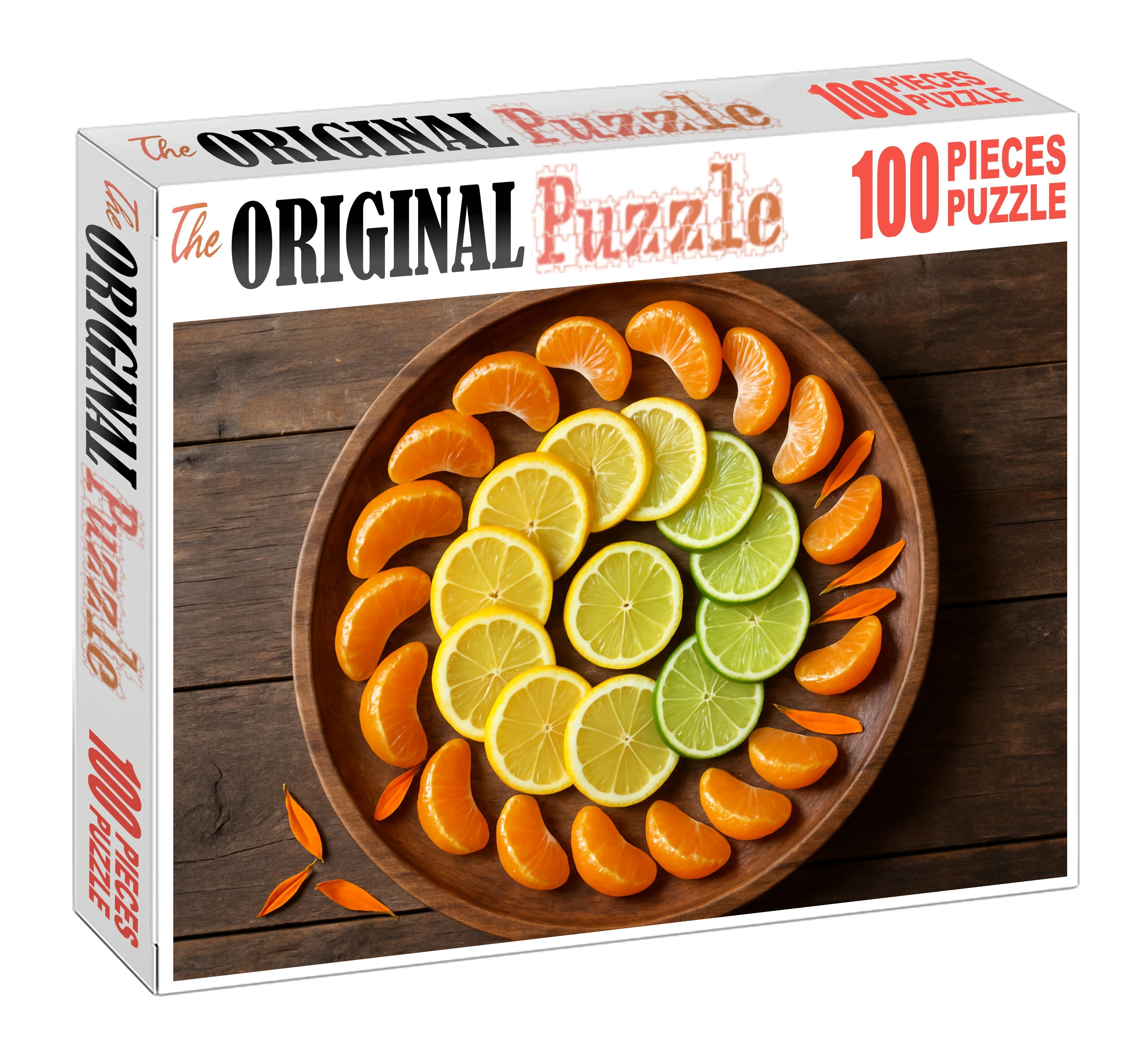 Sunshine Citrus Spiral Tangerines Lemons And Limes On A Rustic Tray 20 Piece Puzzle