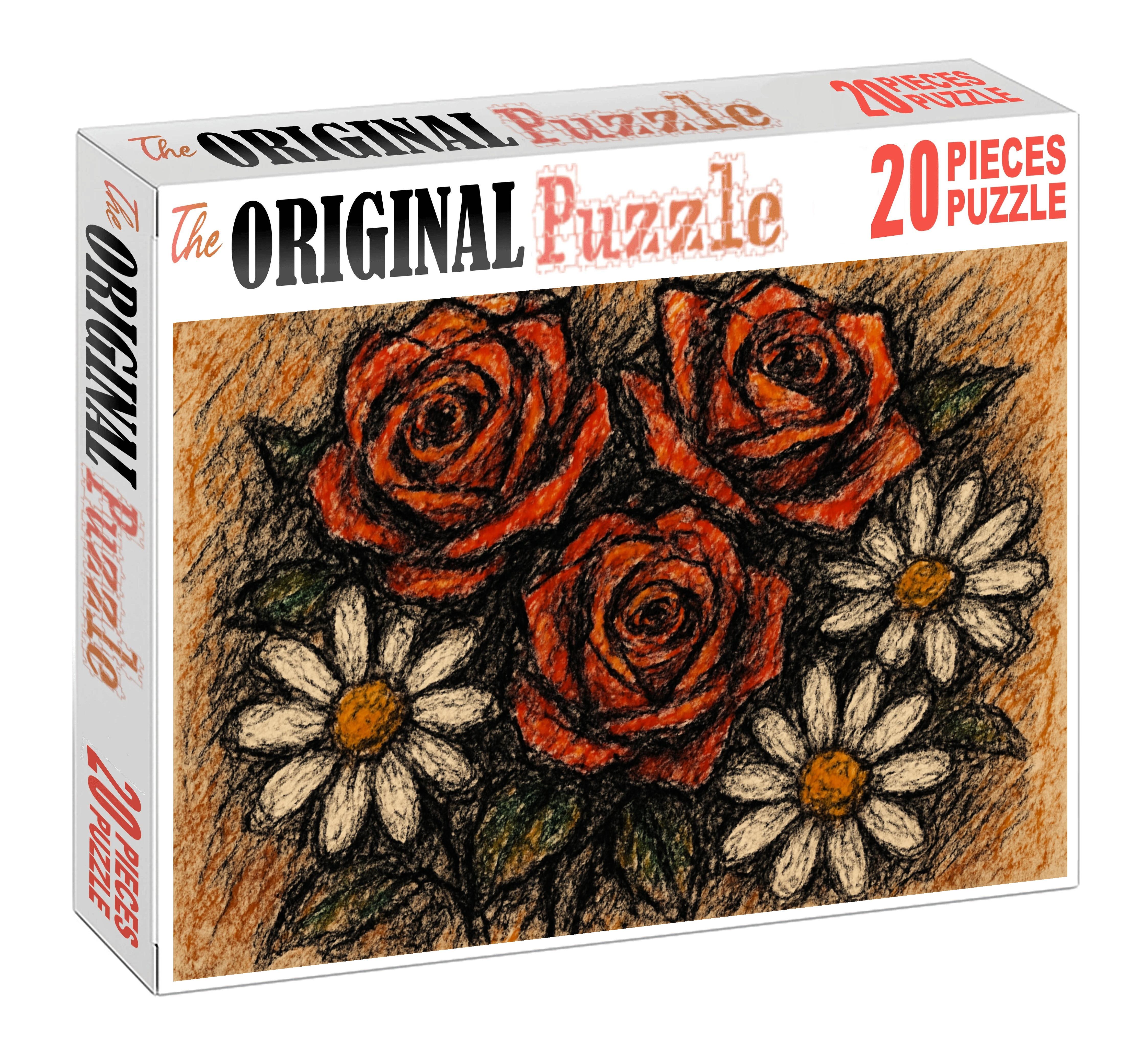 Floral Still Life In Cont Crayon Bold Textural Forms Of Garden Blooms Large Format Puzzle