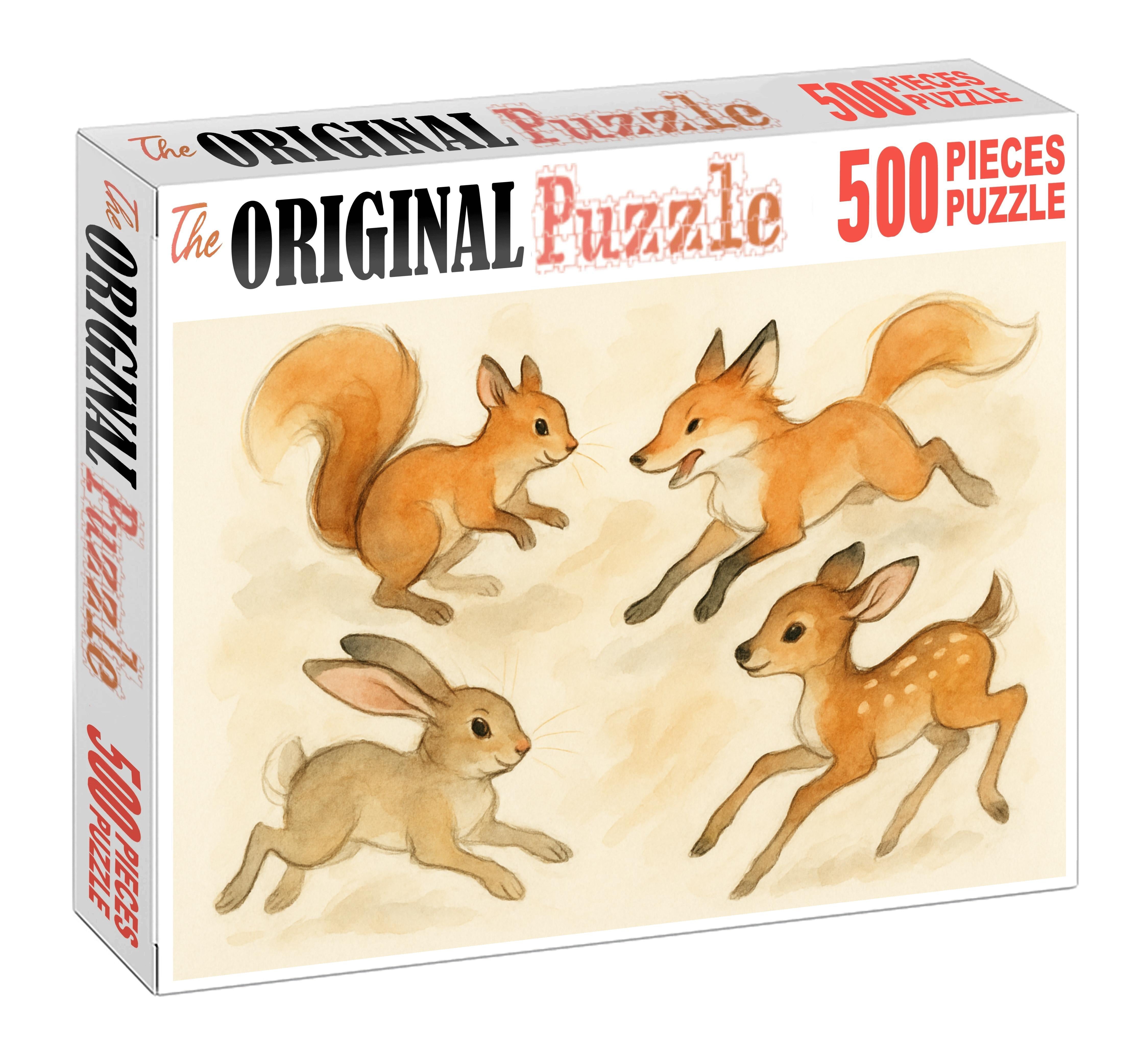 Whimsical Fauna Doodles Ink And Wash Playful Creatures Custom Jigsaw Puzzle