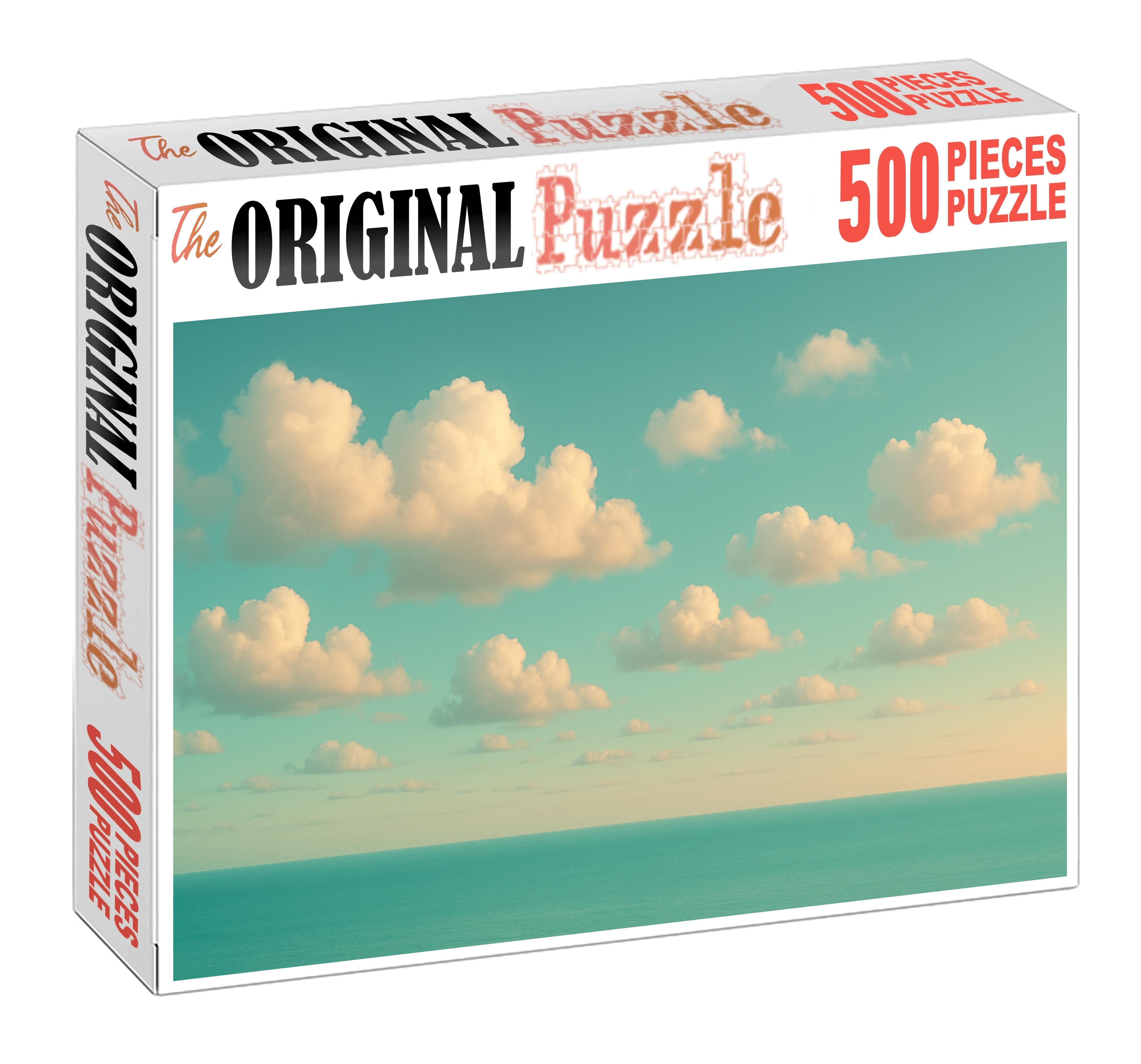 Cool Teal Horizon With Cotton Cloud Drift Mini Puzzle