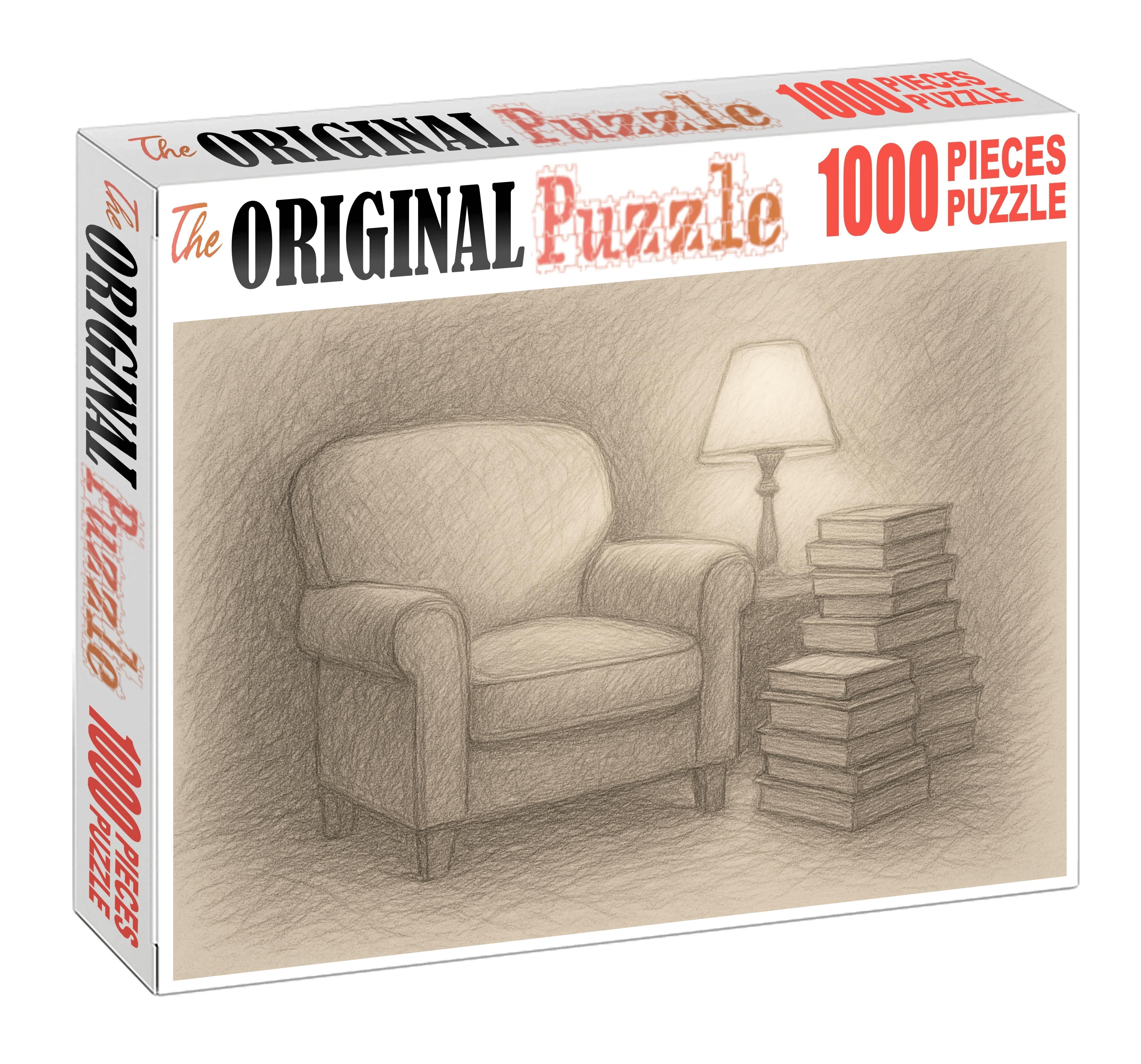 Quiet Library Nook Soft Pencil Rendering Of Cozy Reading Corner Puzzle Collection