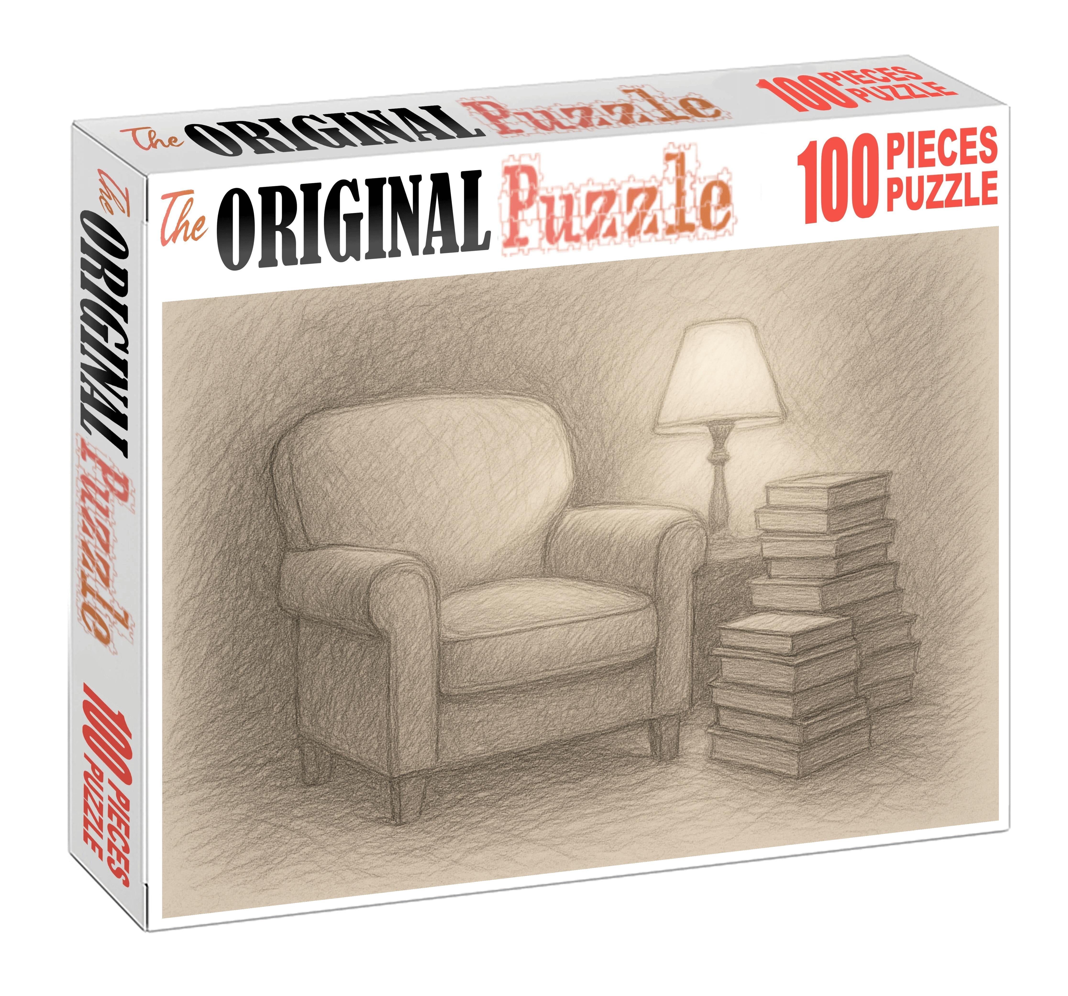 Quiet Library Nook Soft Pencil Rendering Of Cozy Reading Corner Puzzle Collection