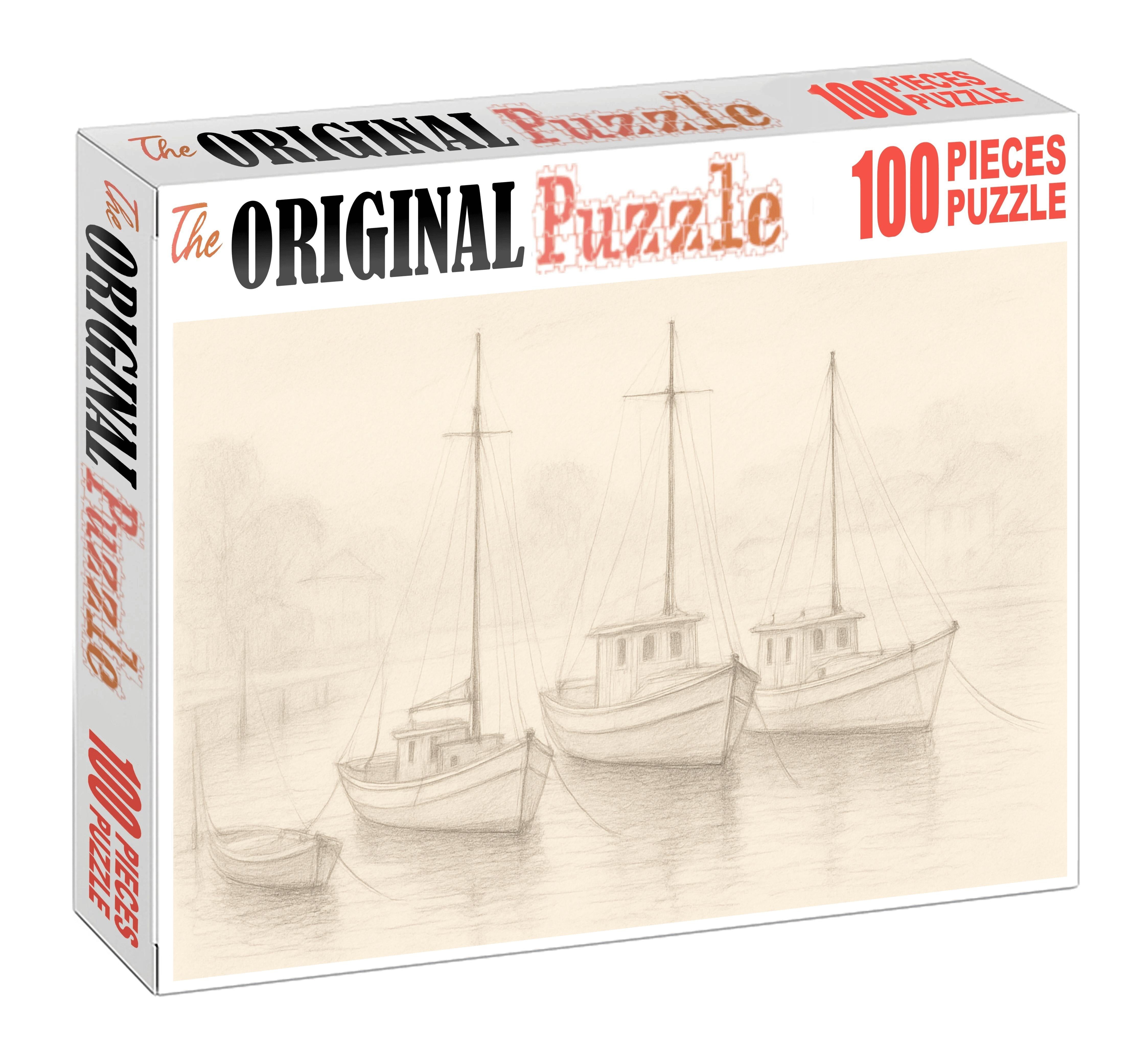 Quiet Harbor Scene Ink And Watercolor Pencil Blend With Light Texturing Large Format Puzzle