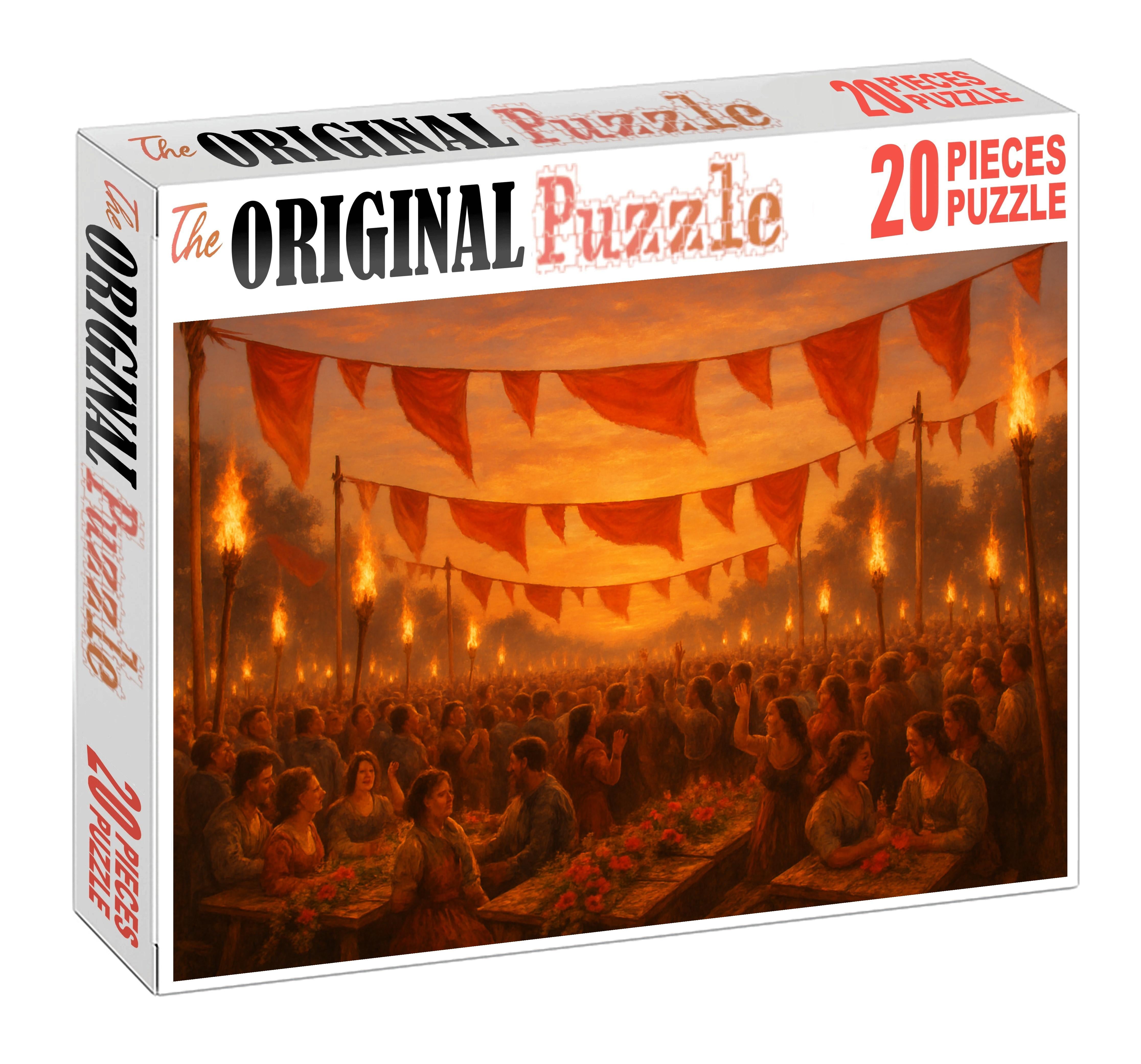Crimson Sunset Festival Bold Banners And Festive Fires 100 Piece Puzzle