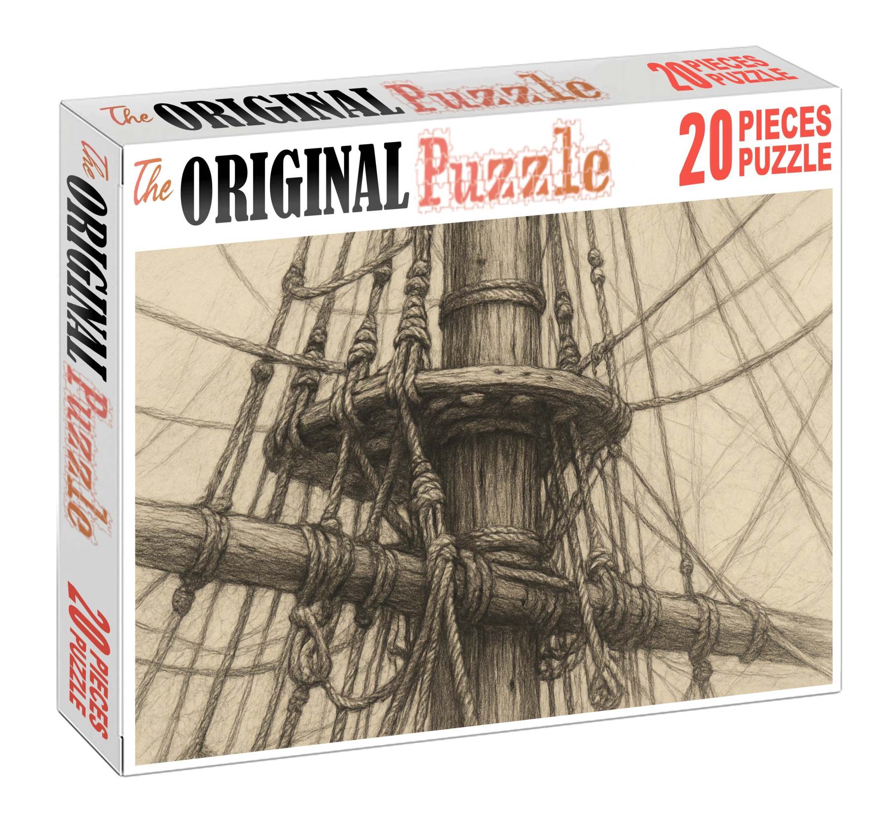 Historic Maritime Rigging Detailed Pencil Study Of Sailboat Mast And Lines Puzzle Collection