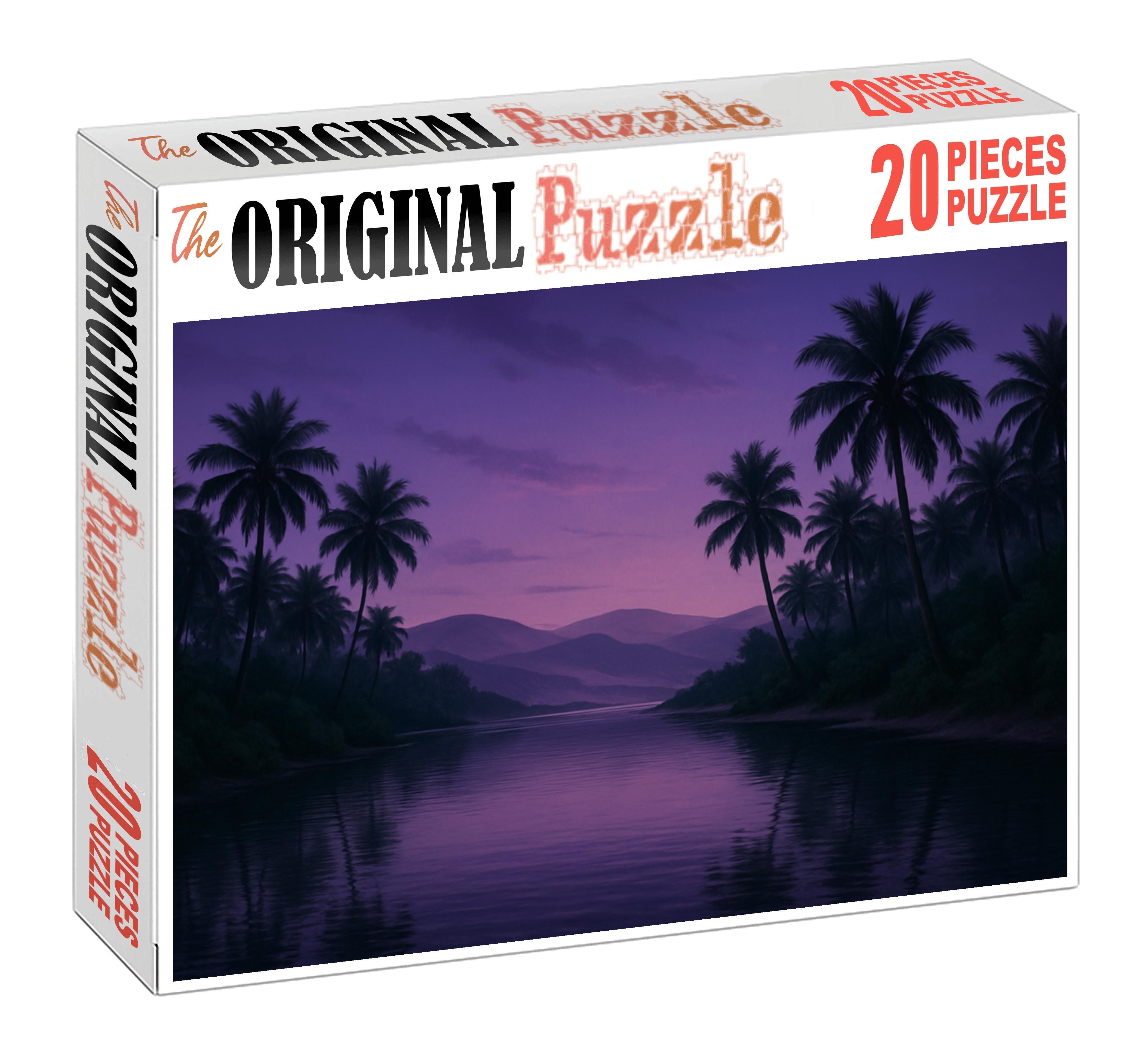 Twilight Oasis Haven Emerald Palms And Reflective Lagoon Premium Puzzle Pieces