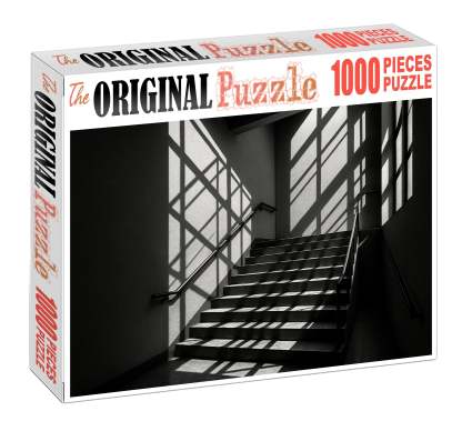 Architectural Stairwell Study Technical Ink Drawing With Crosshatch Shadows 20 Piece Puzzle