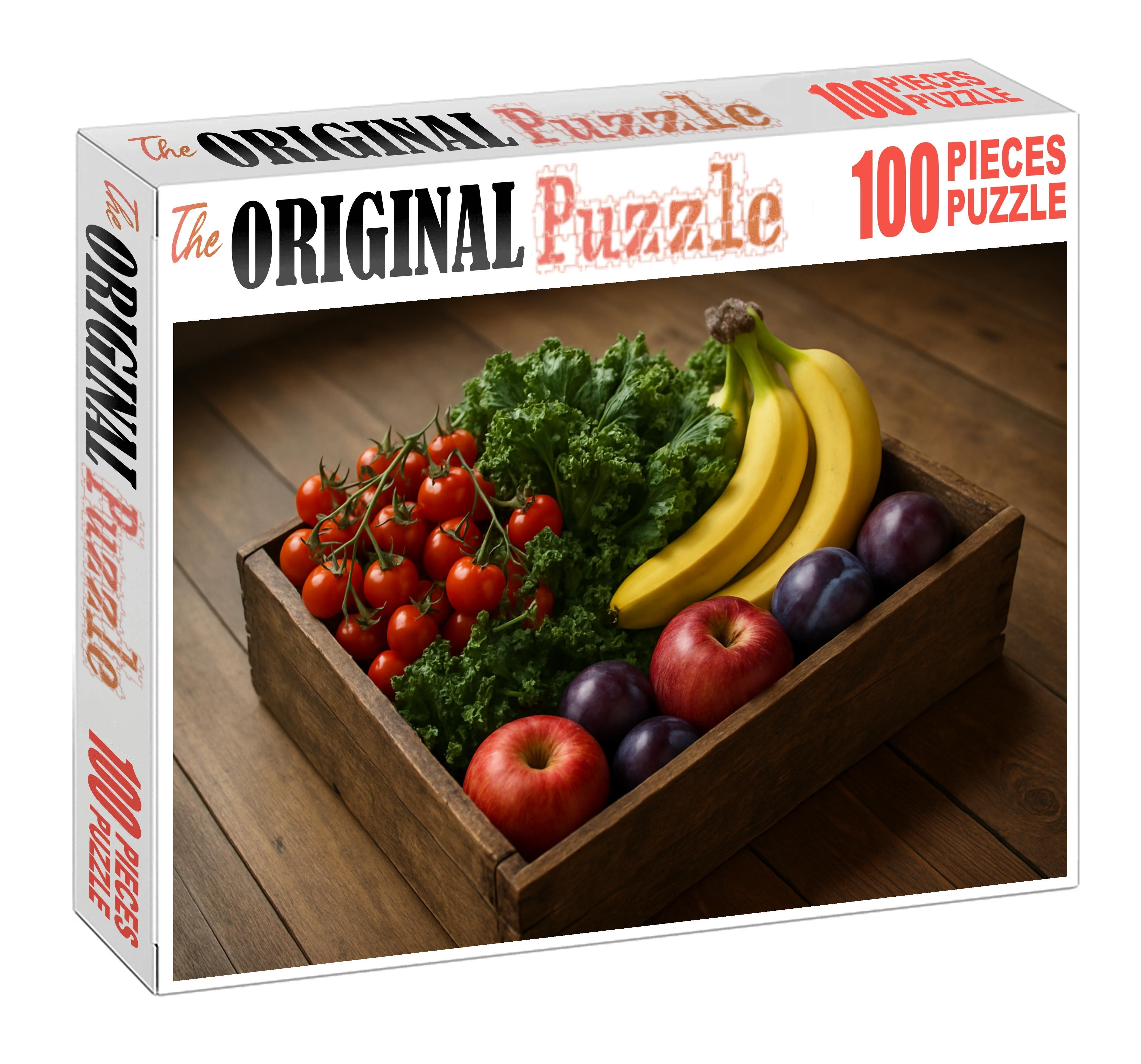 Market Abundance Colorful Crate With Mixed Fruits And Vegetables Large Format Puzzle