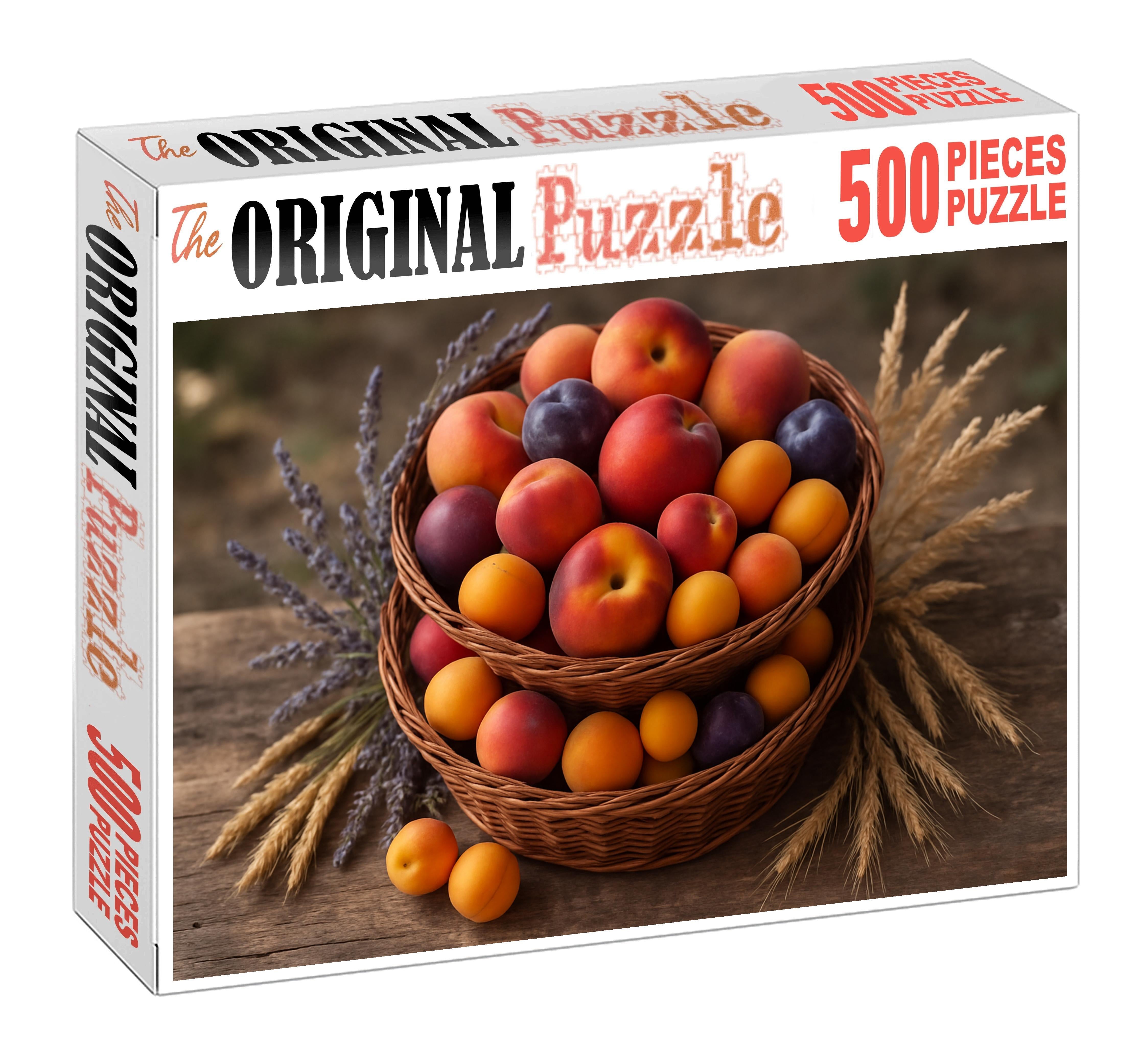 Orchard Elegance Mixed Stone Fruits Nestled In Rustic Wicker Baskets Premium Puzzle Pieces