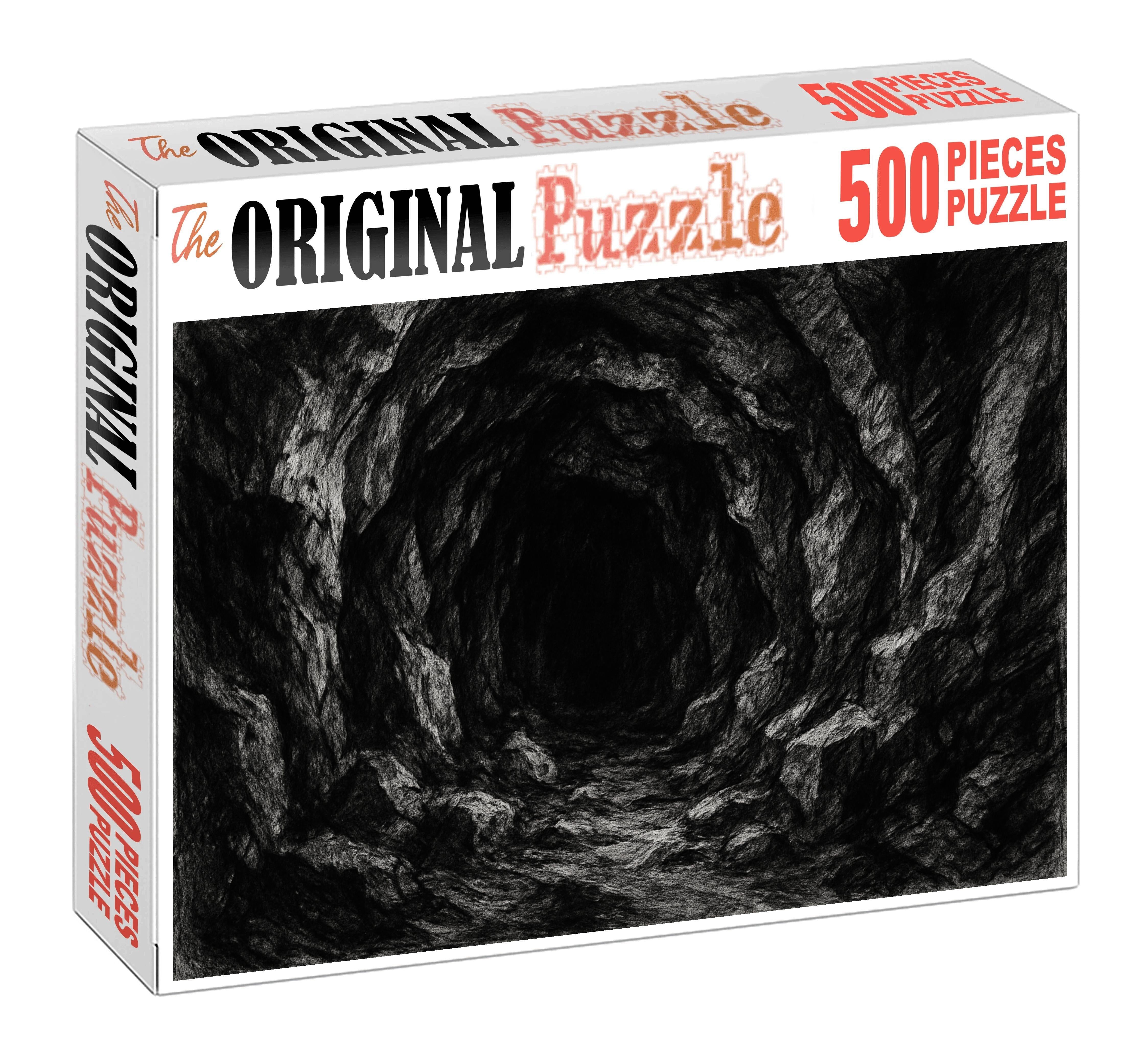 Mystical Cave Chamber Drawing Charcoal Shadows And Expressive Marks Large Format Puzzle