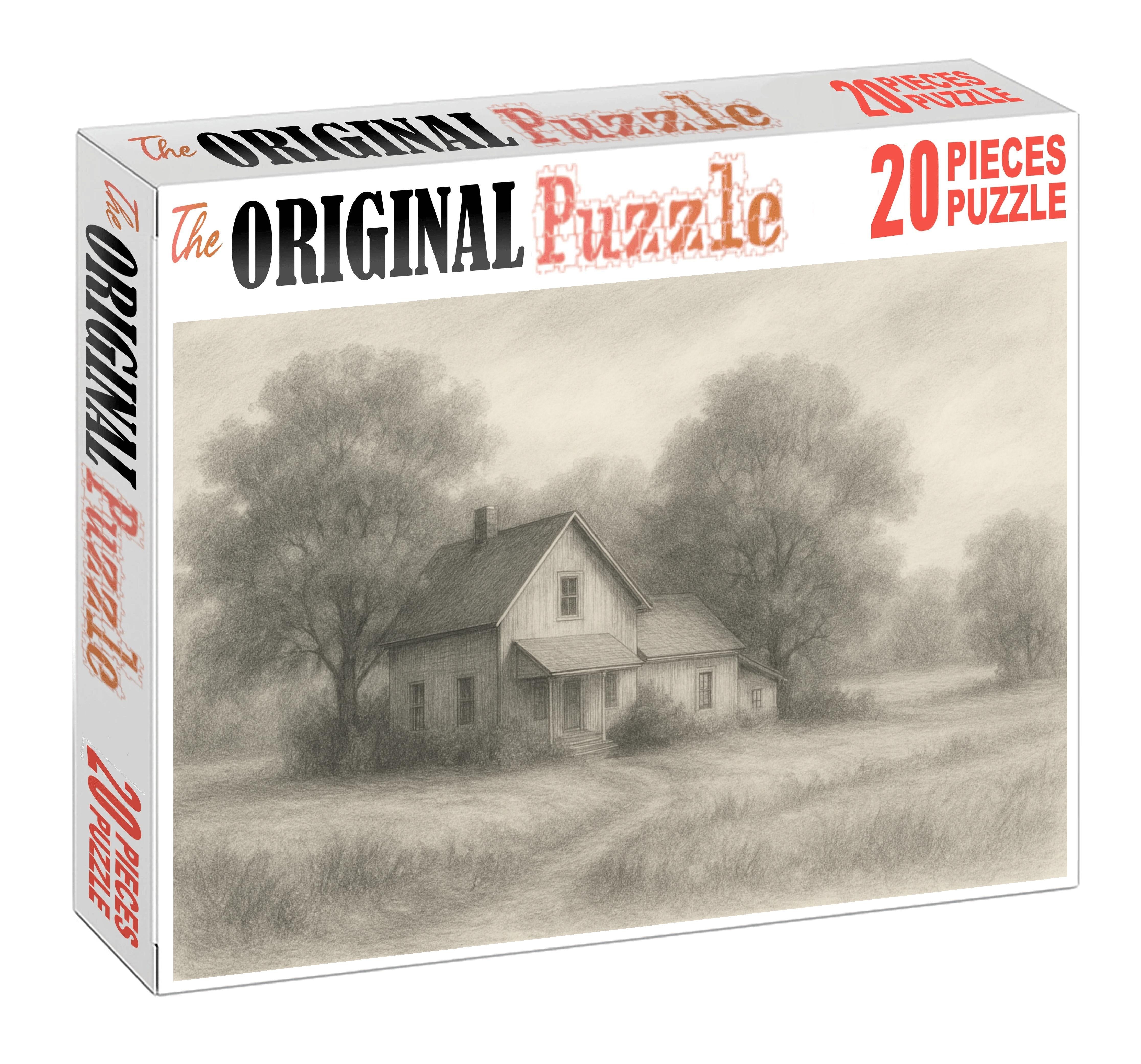Quiet Countryside Homestead Soft Graphite Sketch With Subtle Tonal Layers Large Format Puzzle