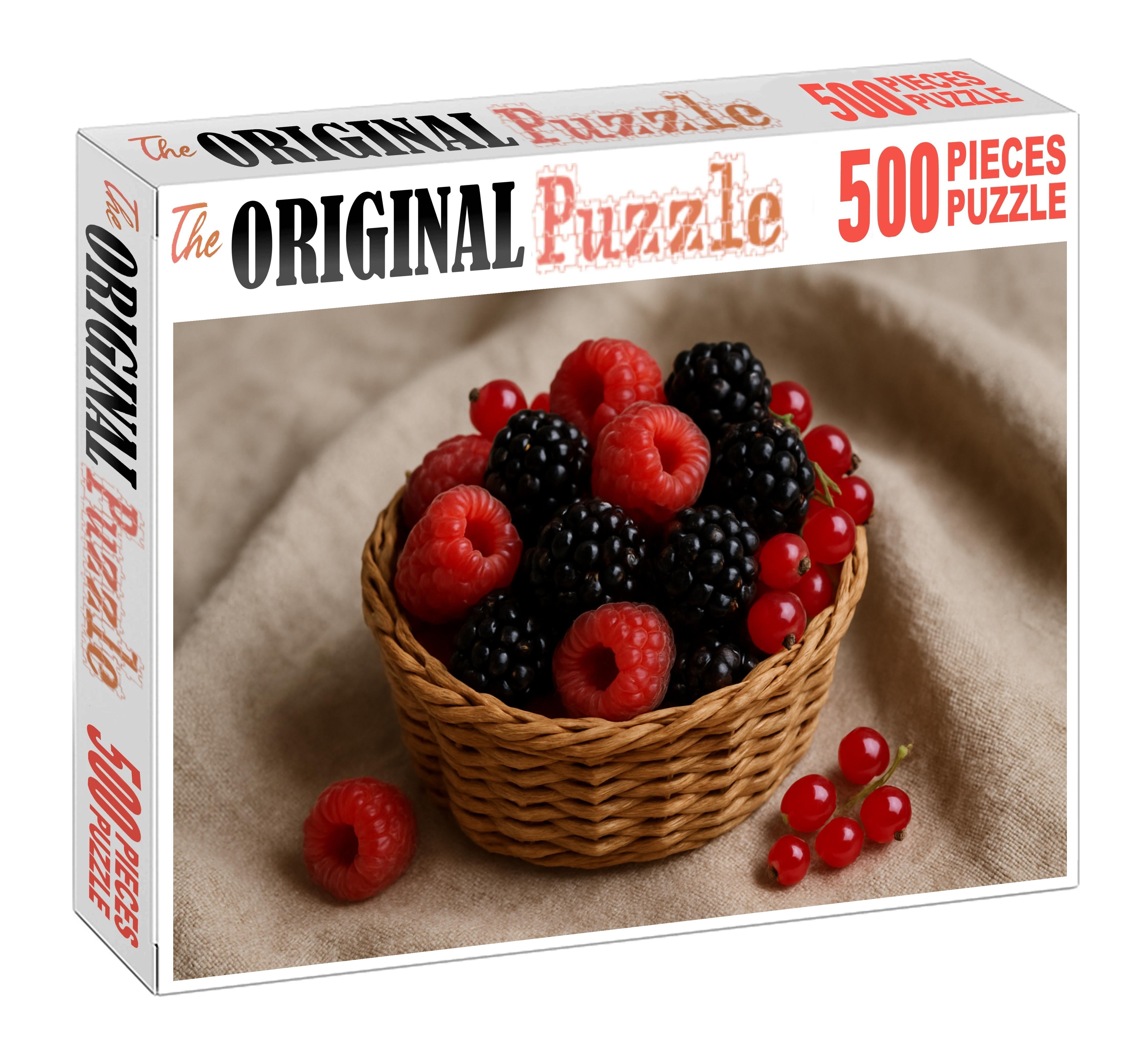 Rustic Berry Basket Fresh Raspberries Blackberries And Currants Mini Puzzle
