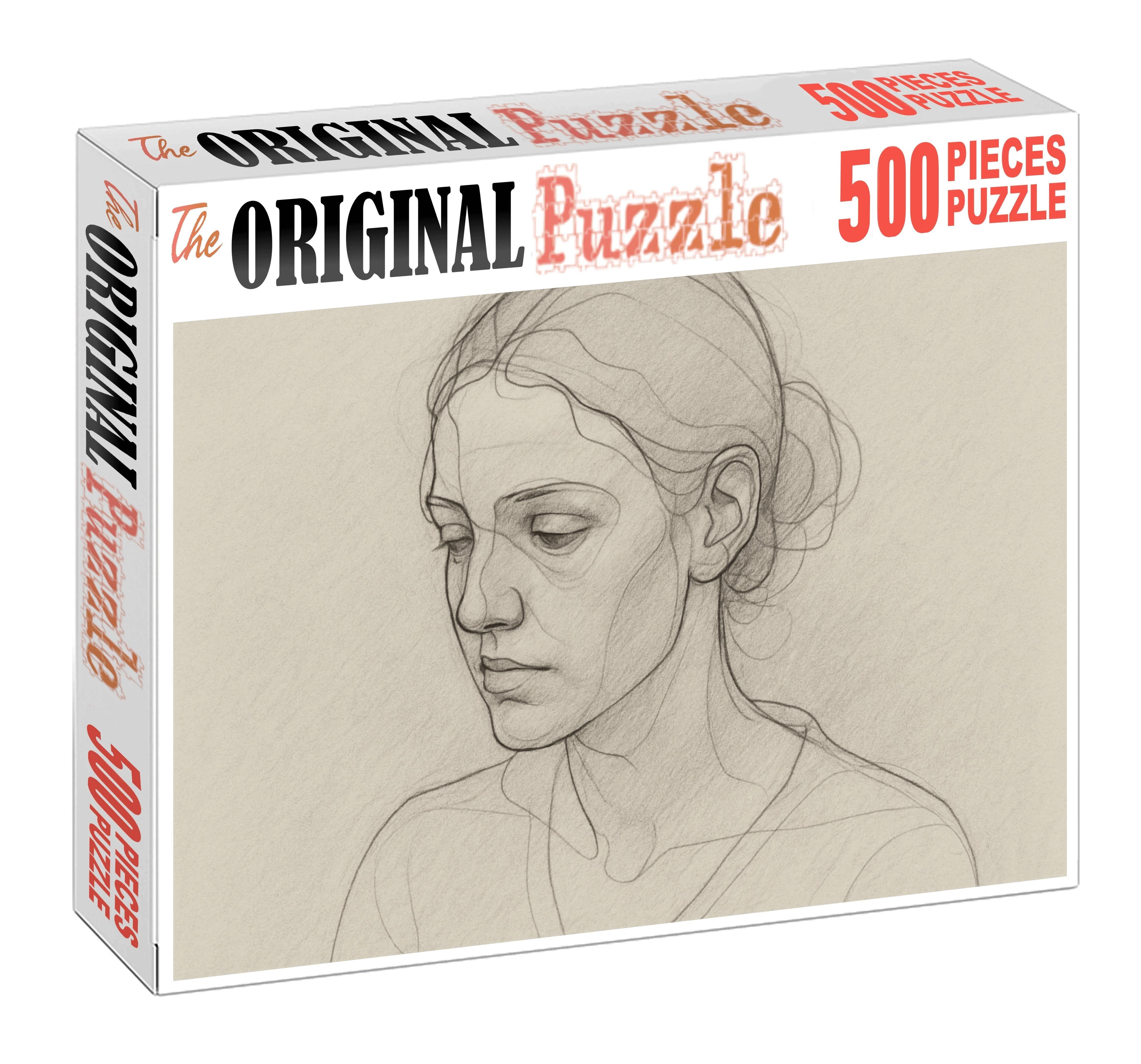 Portrait Study In Contour Lines Continuous Pencil Drawing With Subtle Tone Large Format Puzzle
