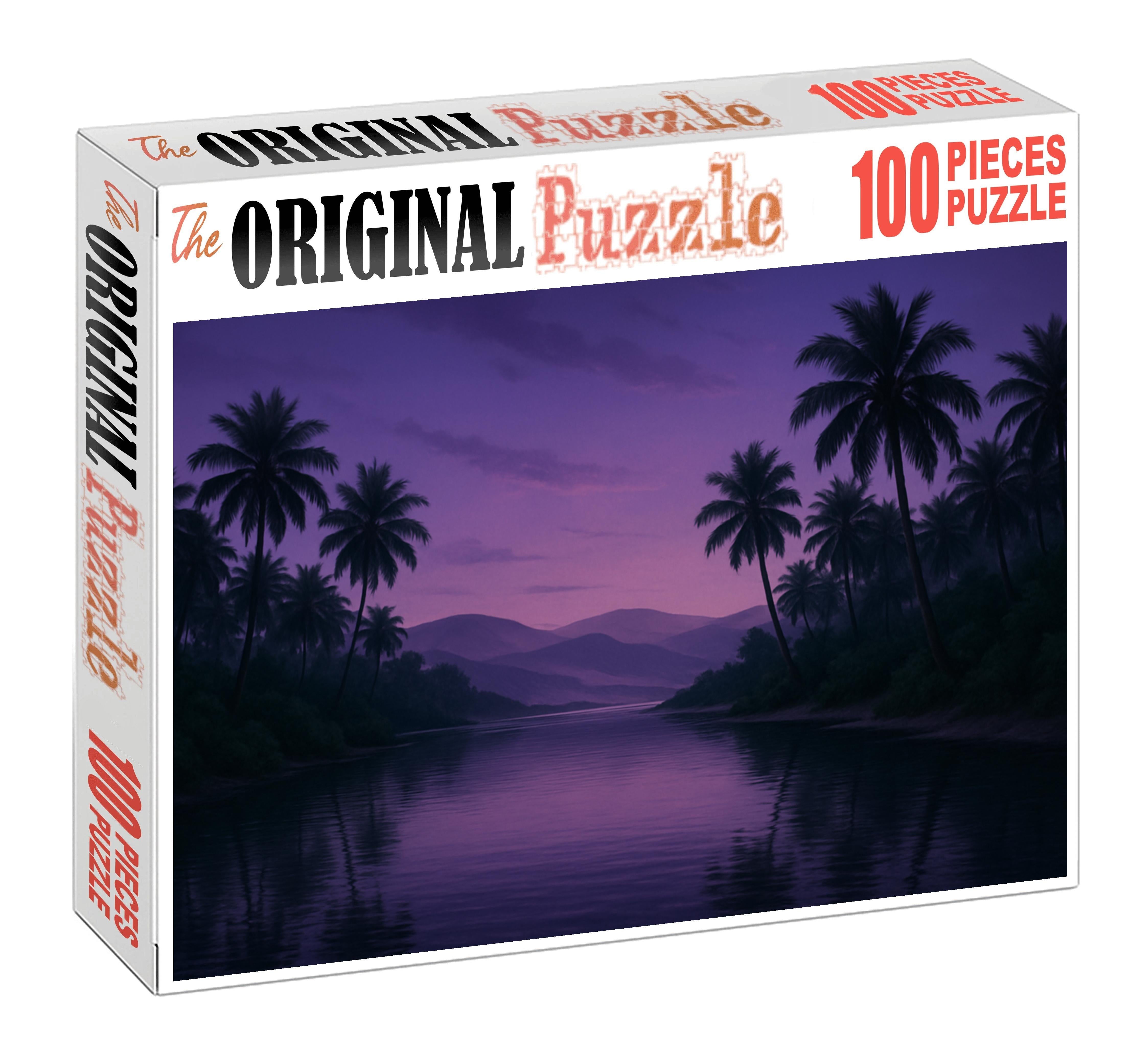 Twilight Oasis Haven Emerald Palms And Reflective Lagoon Premium Puzzle Pieces