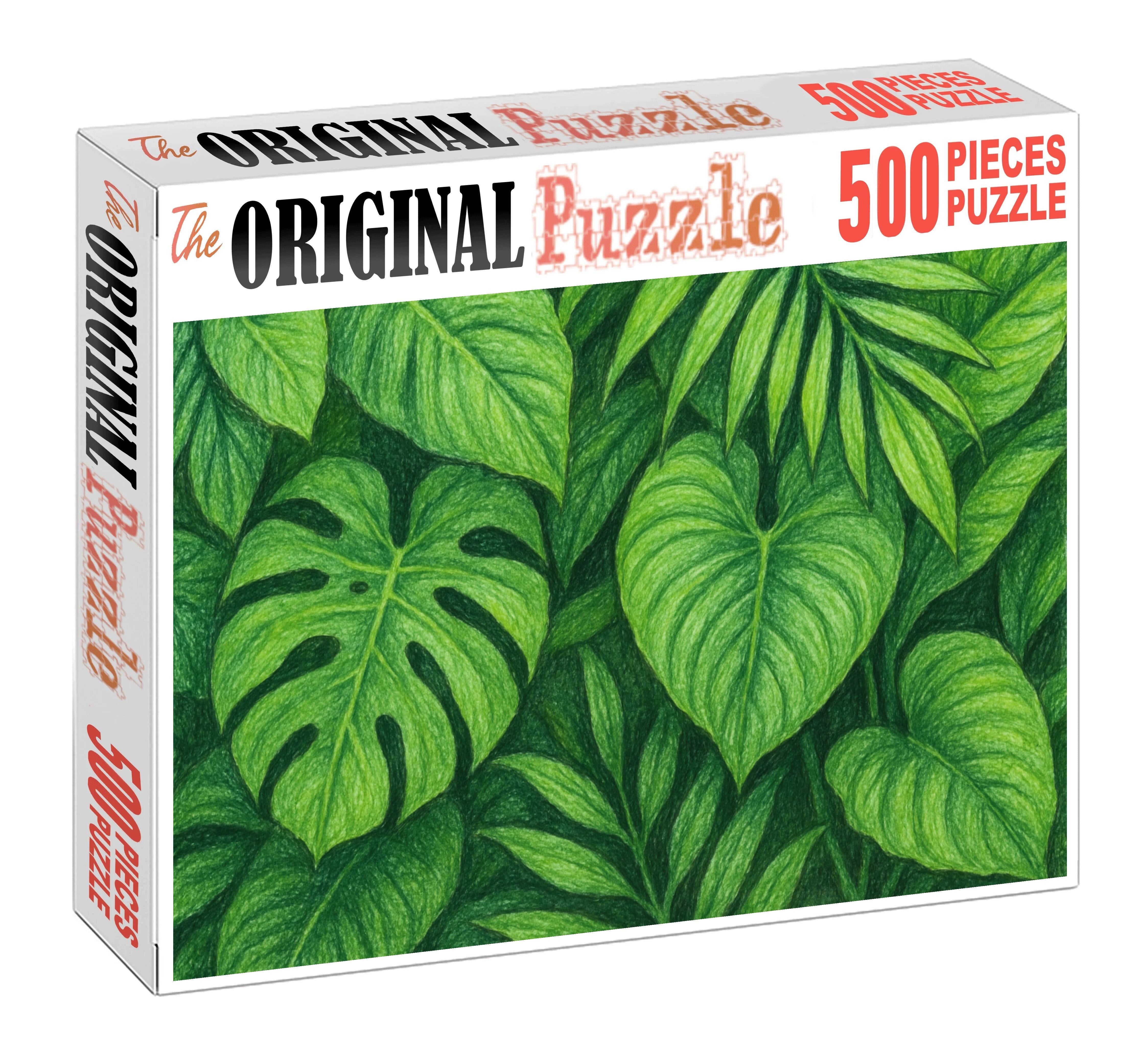 Lush Tropical Foliage Study Watercolor Pencil With Layered Textural Effects Large Format Puzzle