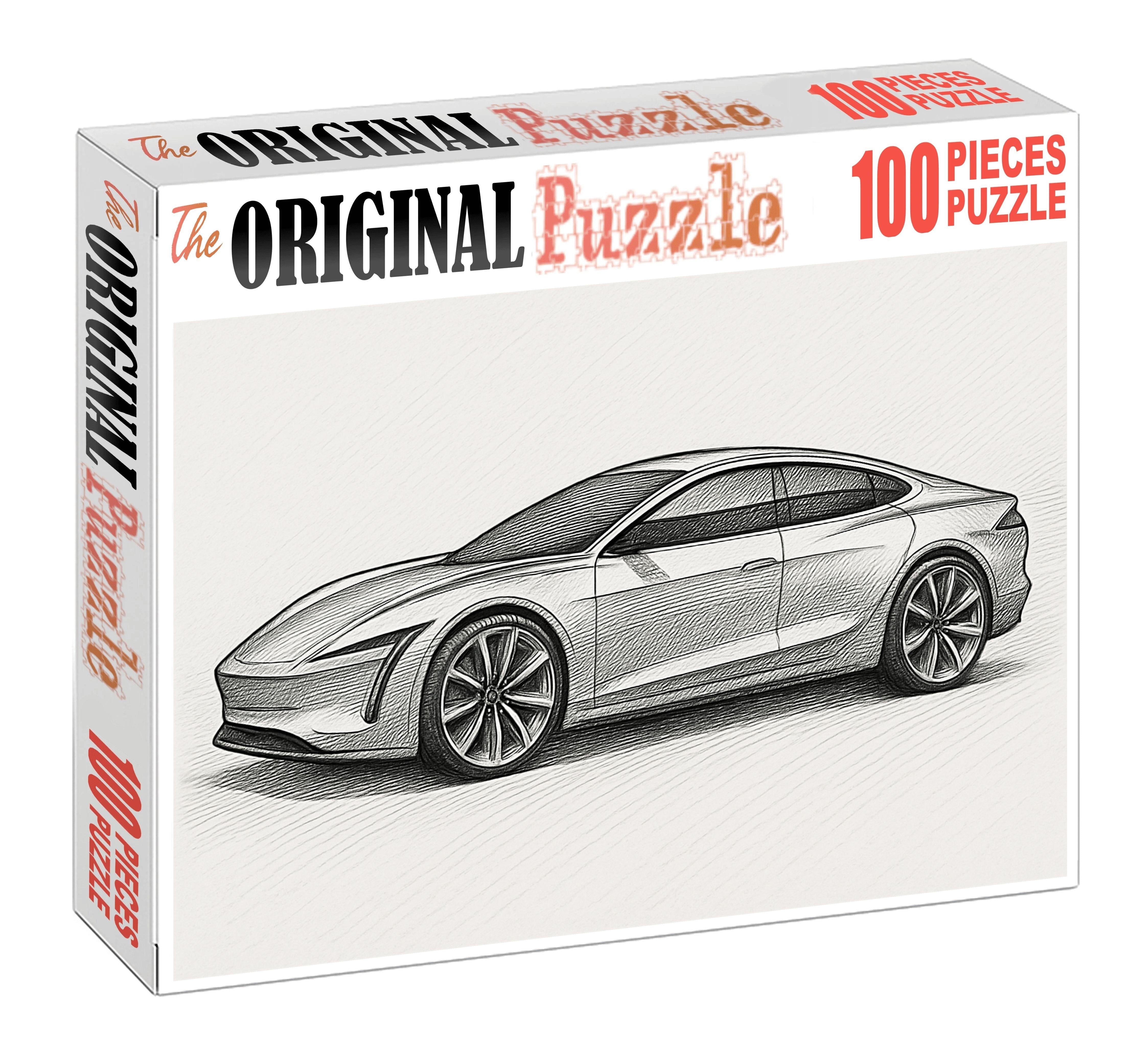 Futuristic Vehicle Concept Technical Ink Drawing With Layered Detailing Large Format Puzzle