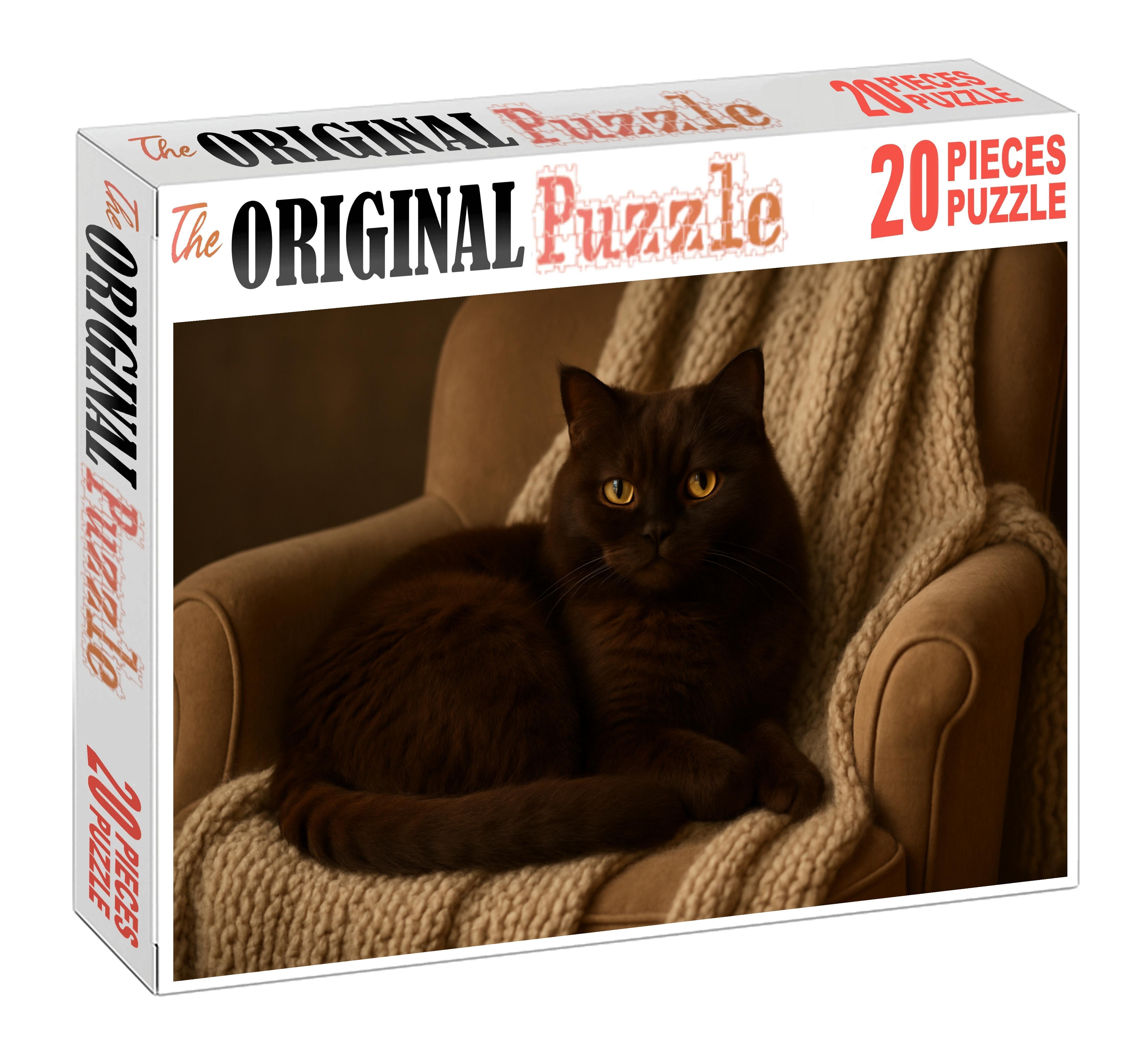 Sable Veil Plush Dark Brown Cat With Mysterious Charm 20 Piece Puzzle