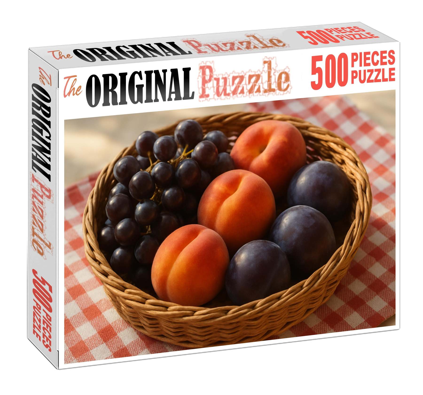 Orchard Harvest Rustic Basket Of Stone Fruits And Grapes Puzzle Challenge