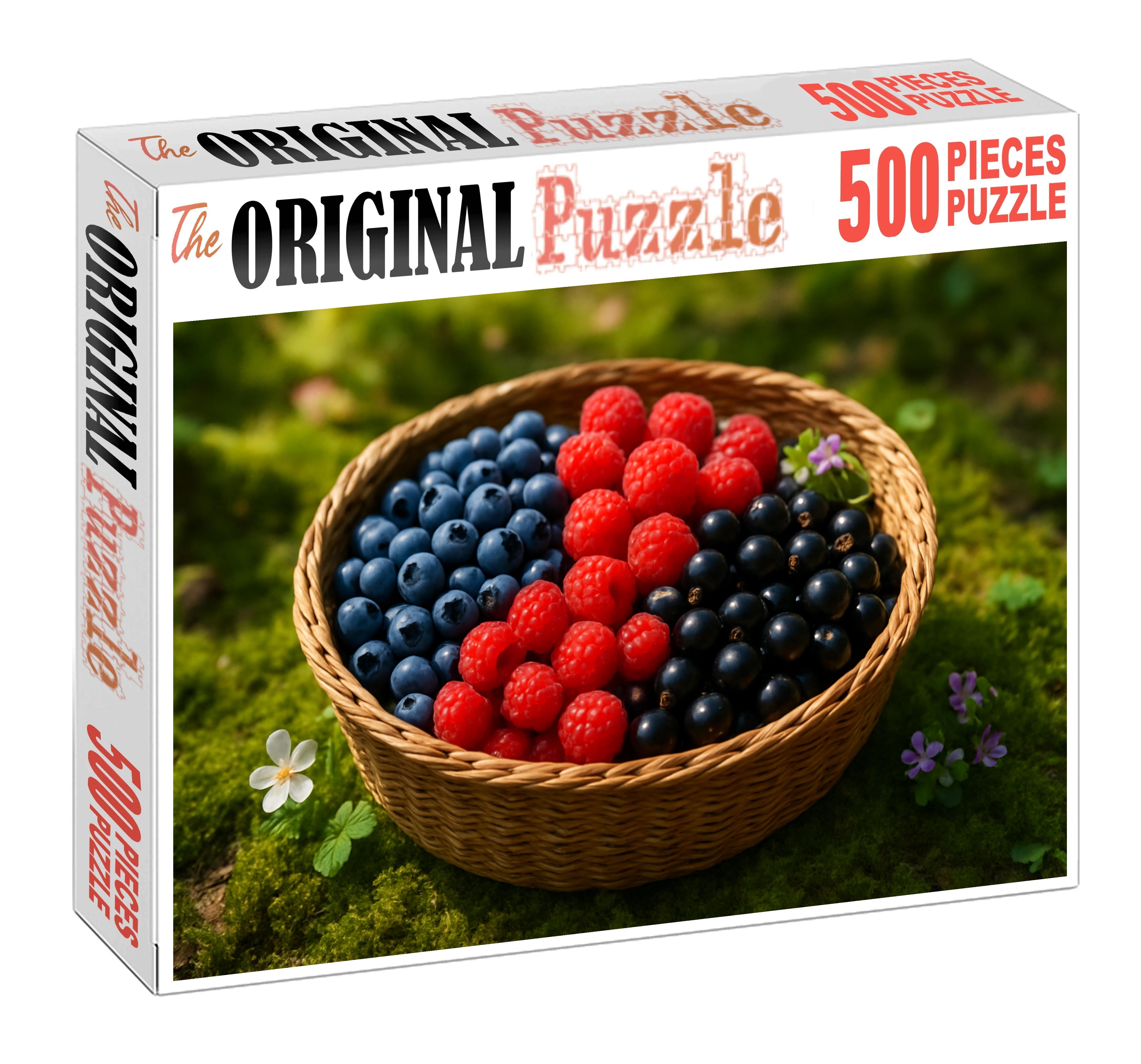 Forest Basket Wild Blueberries Raspberries And Black Currants Nestled In Moss 20 Piece Puzzle