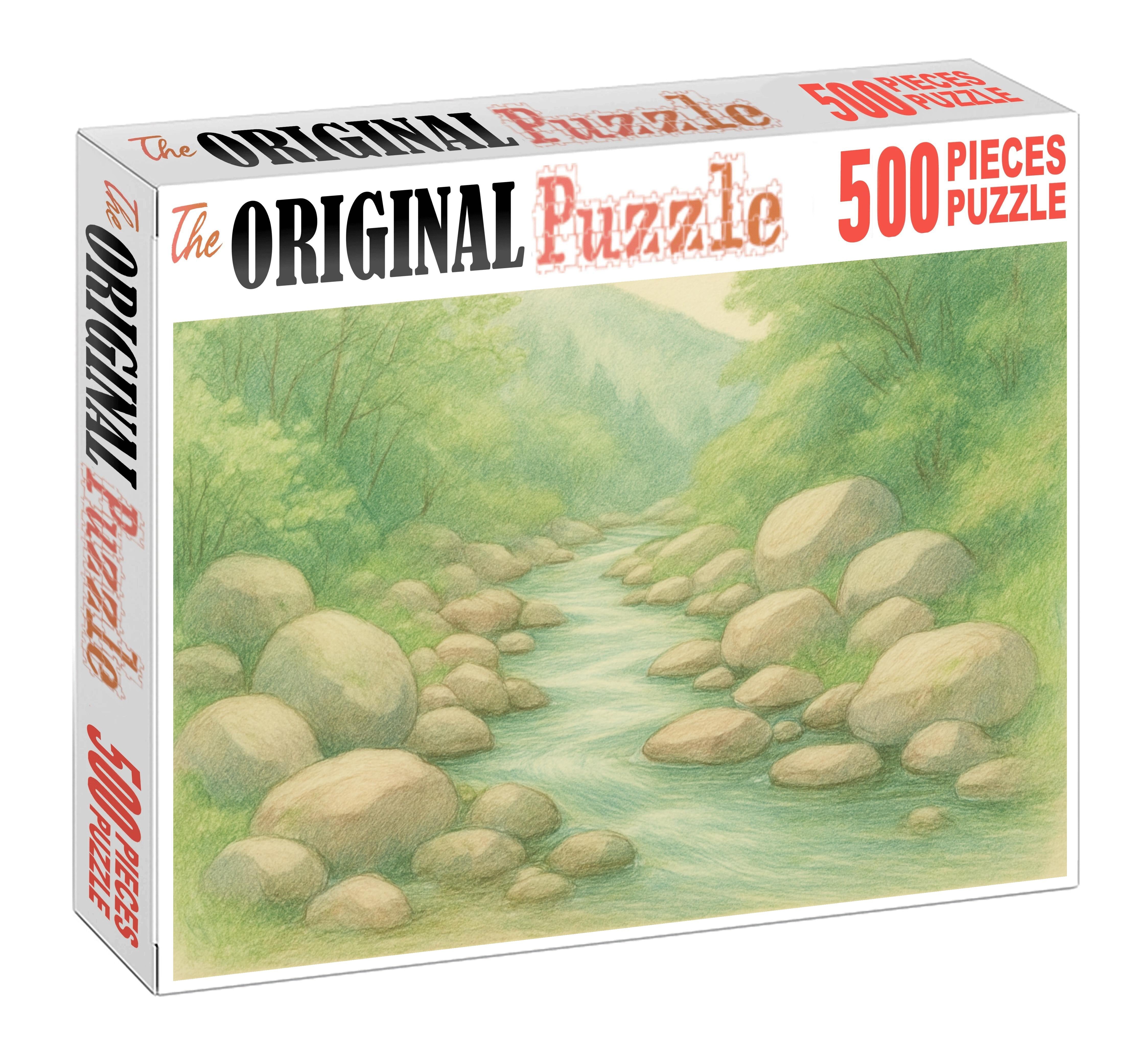 Serene Mountain Stream Delicate Colored Pencil Landscape Puzzle Challenge