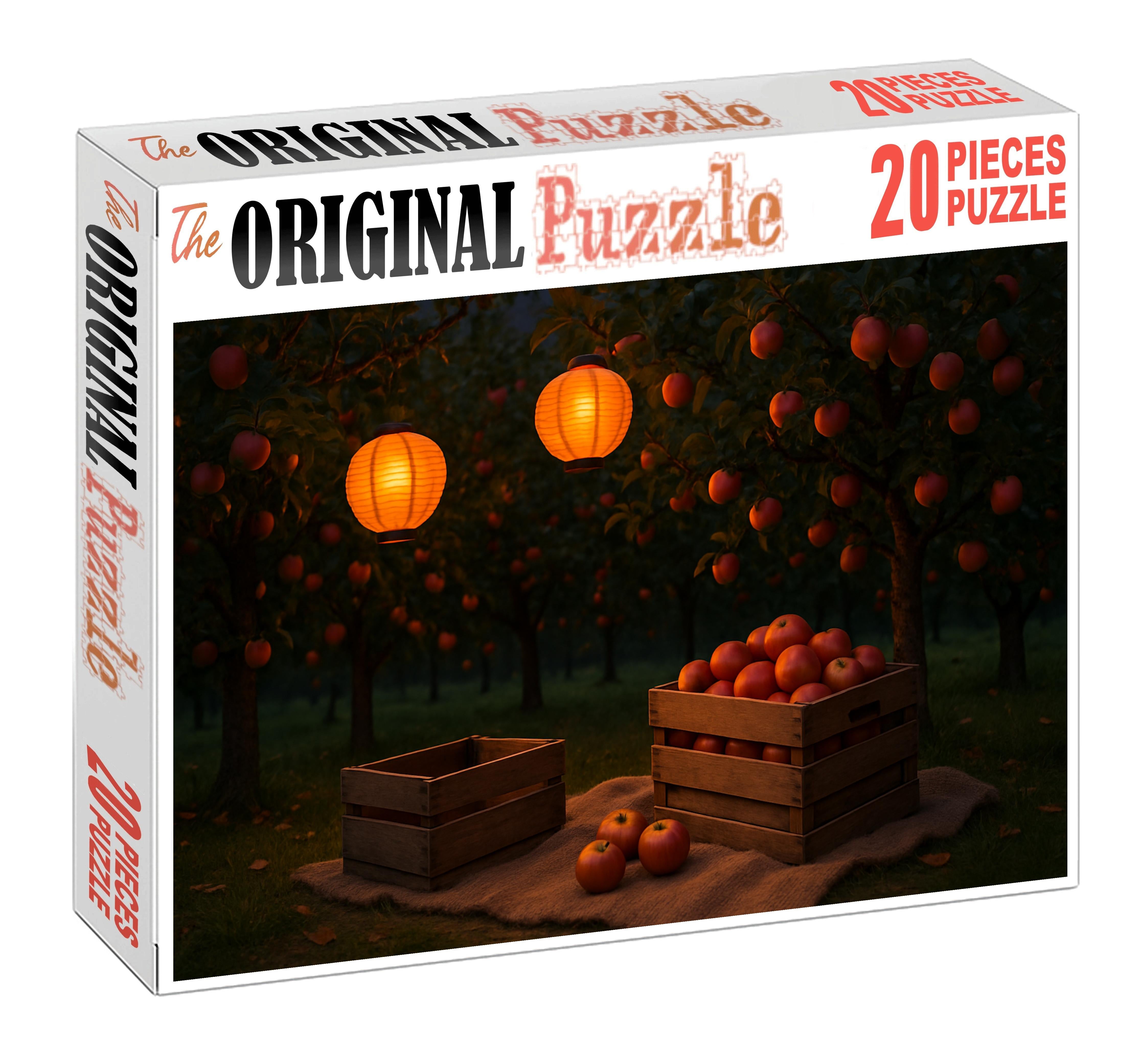 Amber Twilight Orchard Golden Fruits And Lanterns Among Autumn Trees 100 Piece Puzzle