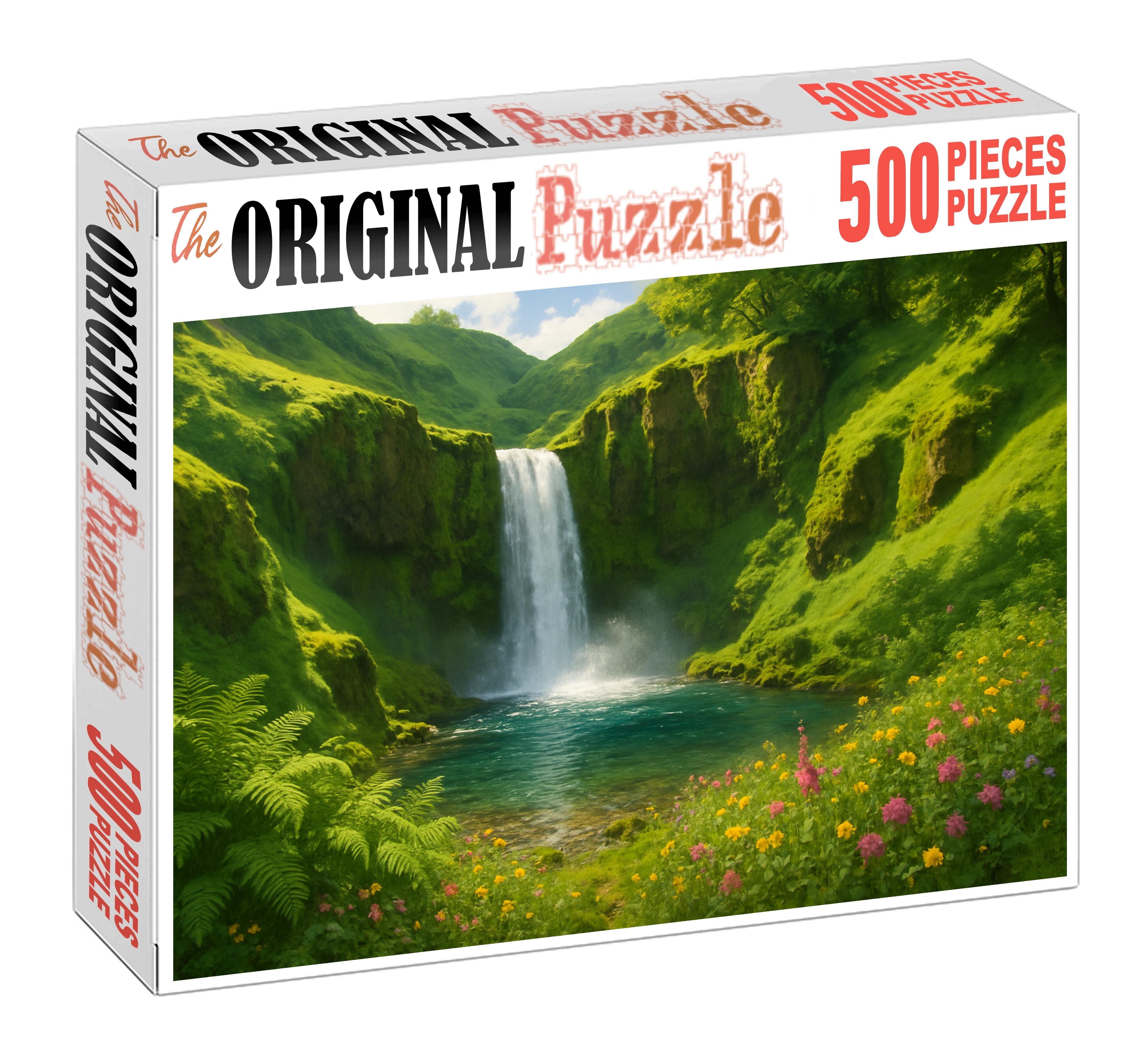 Verdant Highland Waterfall Puzzle For Kids