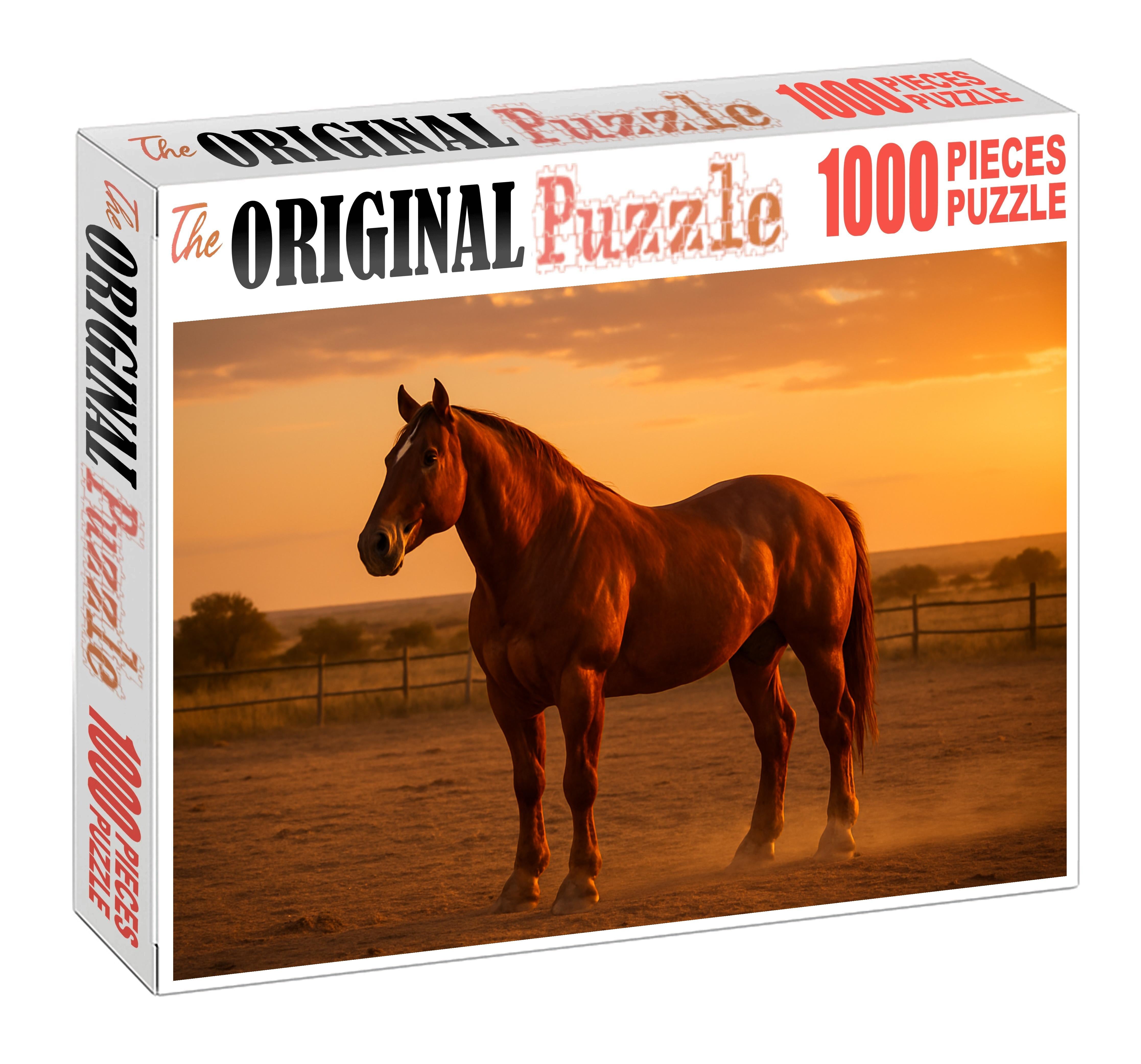 Rustic Copper Charger Sturdy Sorrel Gelding For Ranch Work Custom Jigsaw Puzzle