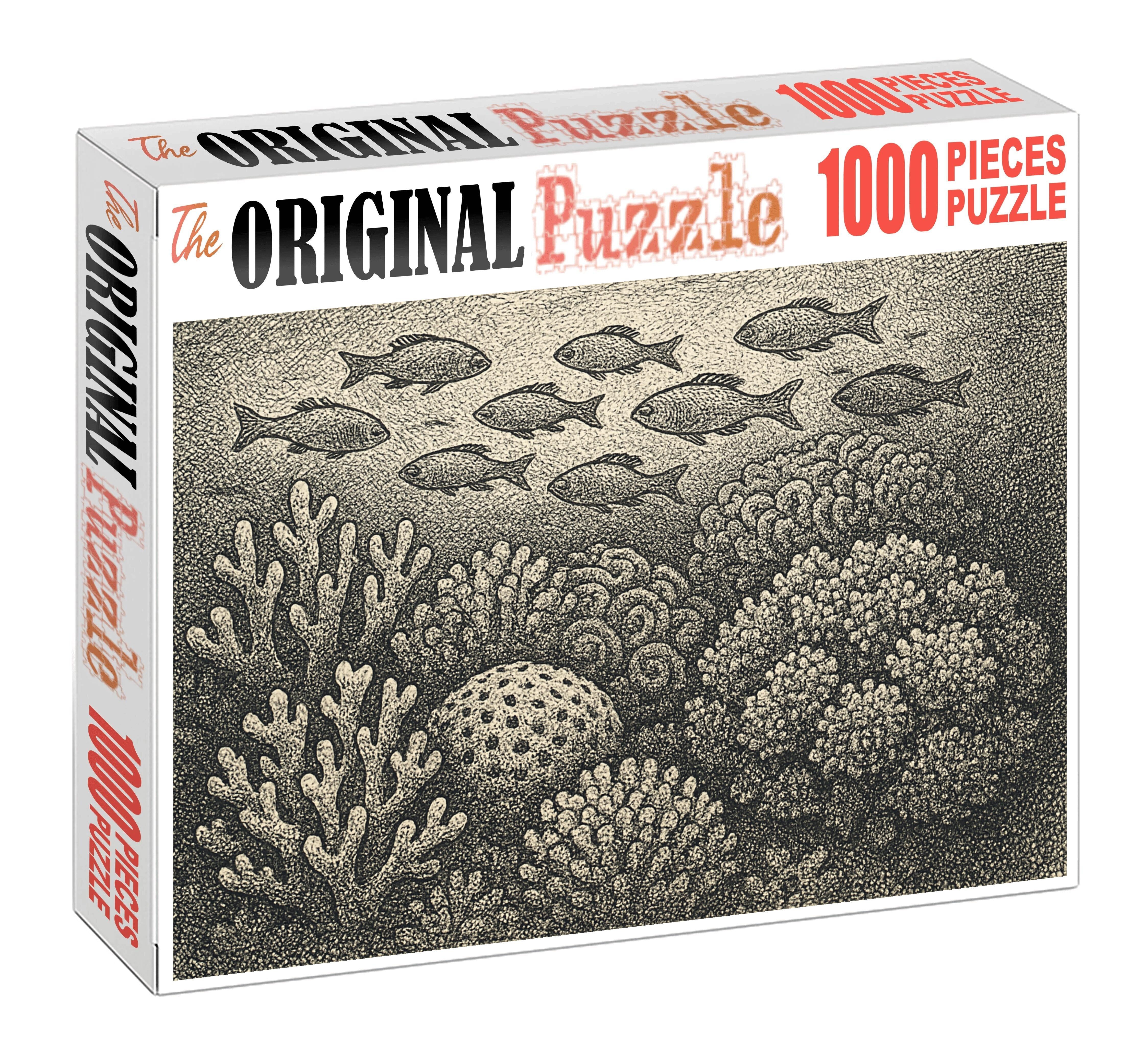 Intricate Marine Life Study Detailed Pen And Ink Rendering Of Coral And Fish Large Format Puzzle