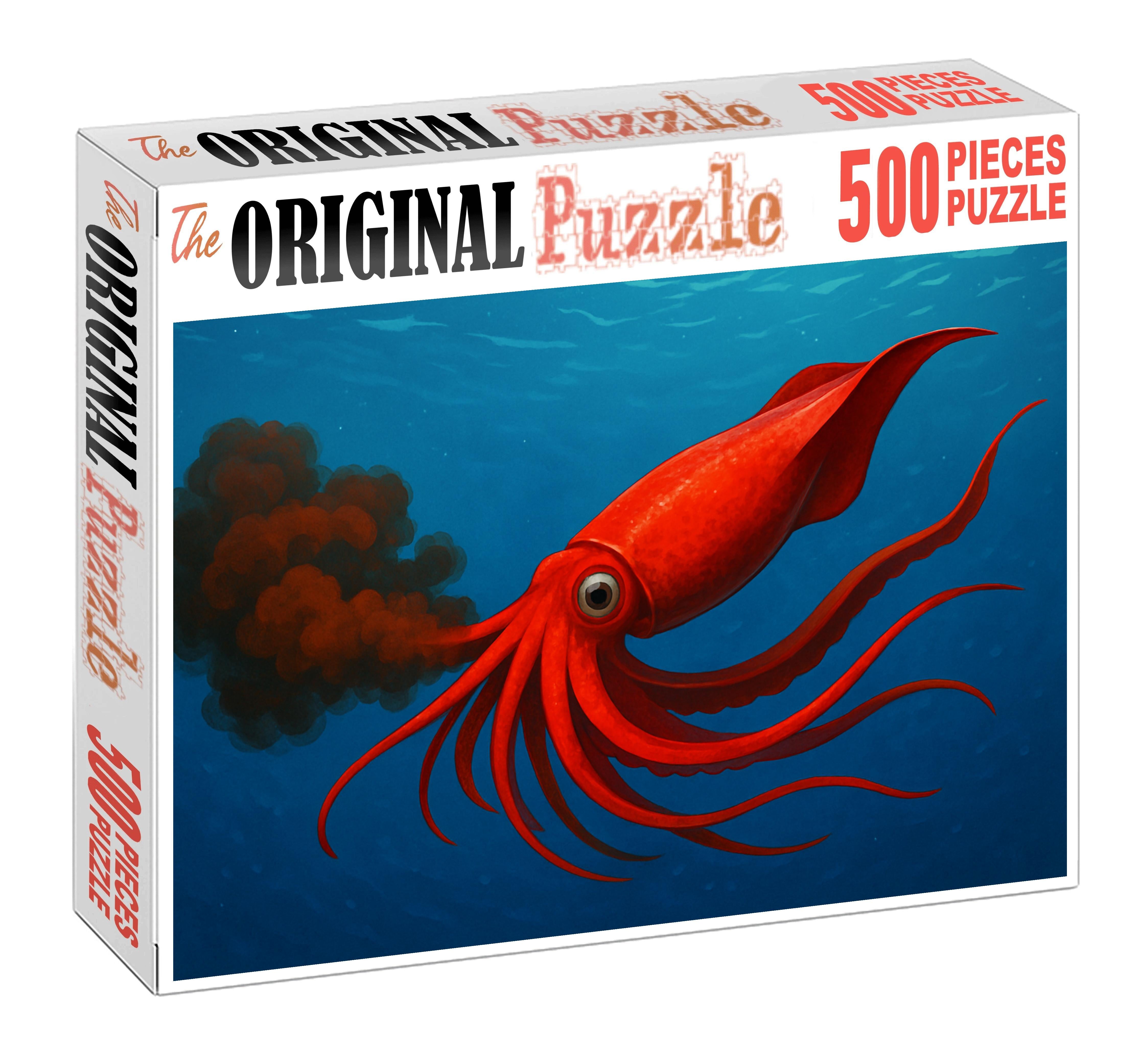 Crimson Wave Squid Agile Cephalopod With Waving Red Fins And Ink Veil 200 Piece Puzzle