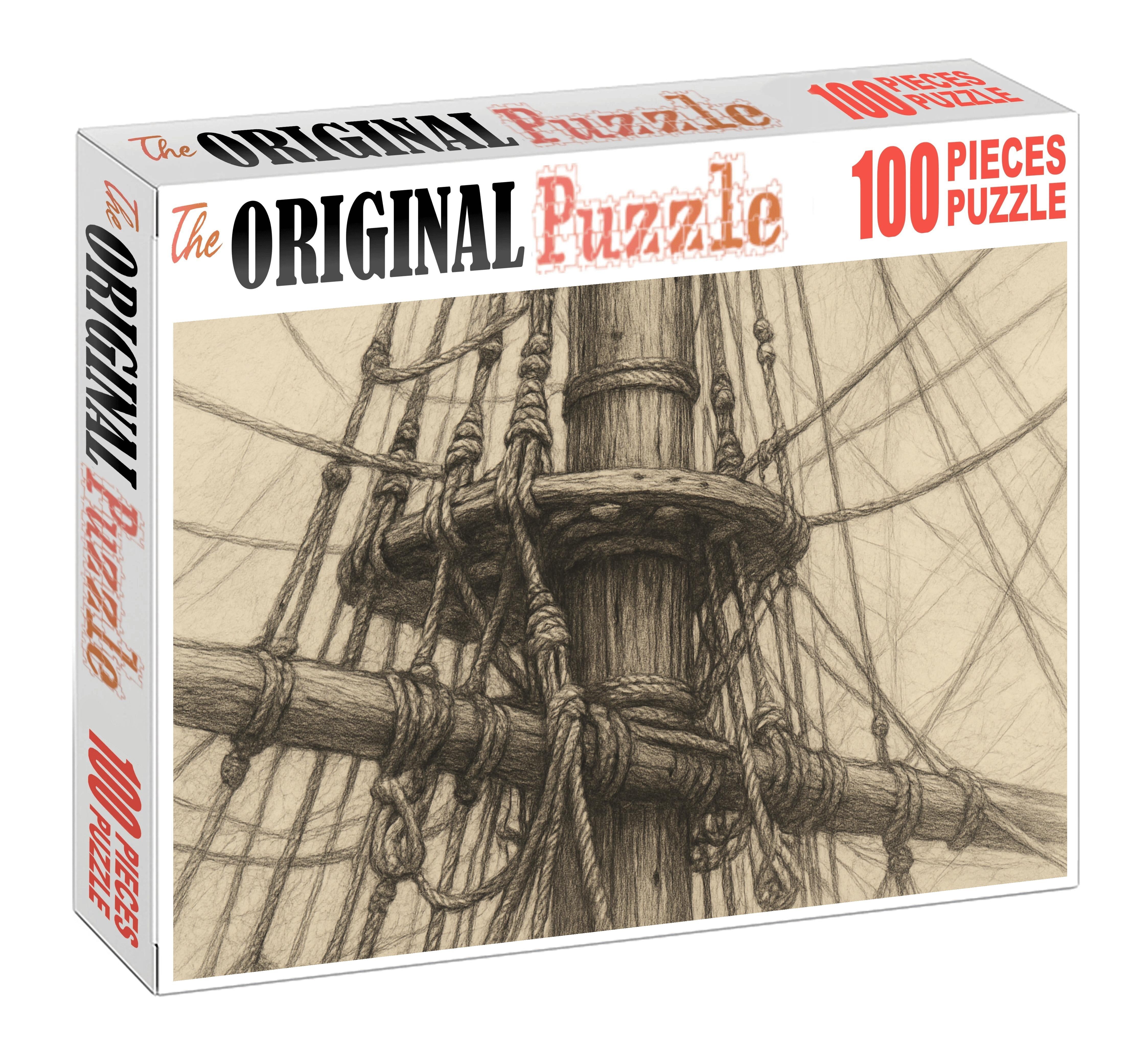 Historic Maritime Rigging Detailed Pencil Study Of Sailboat Mast And Lines Puzzle Collection