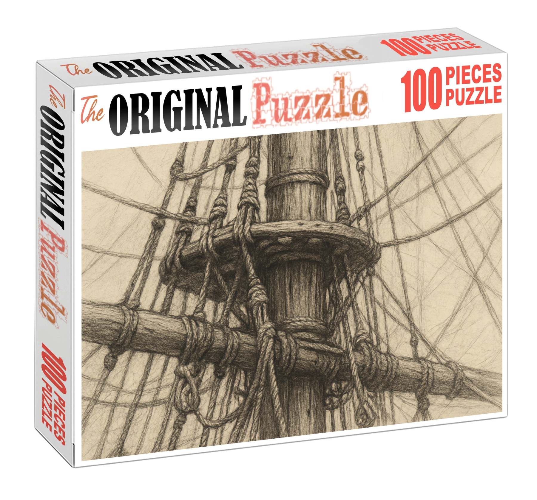 Historic Maritime Rigging Detailed Pencil Study Of Sailboat Mast And Lines Puzzle Collection