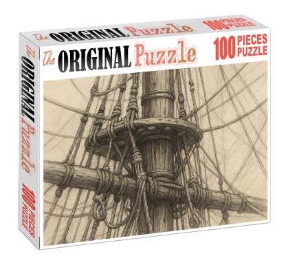 Historic Maritime Rigging Detailed Pencil Study Of Sailboat Mast And Lines Puzzle Collection