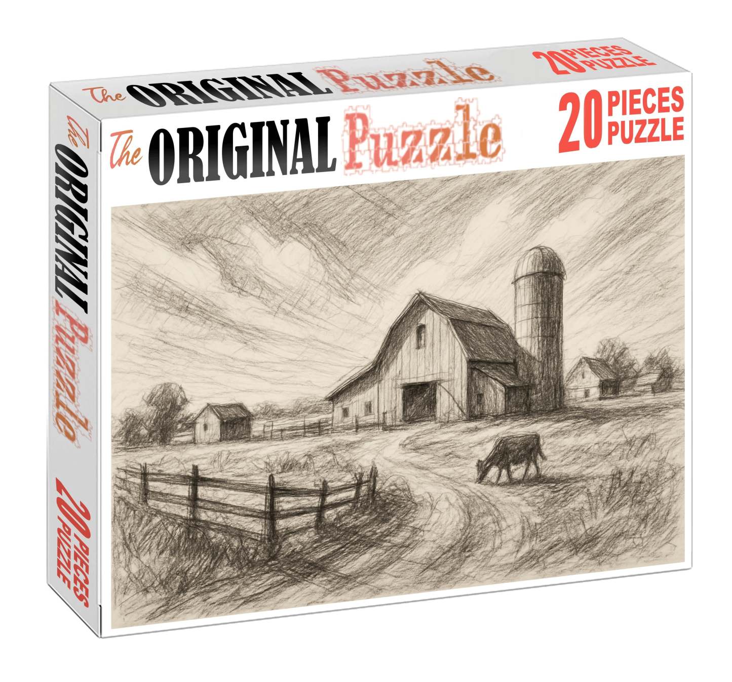 Rustic Farmstead Panorama Loose Pencil And Ink Mixed Media Custom Jigsaw Puzzle