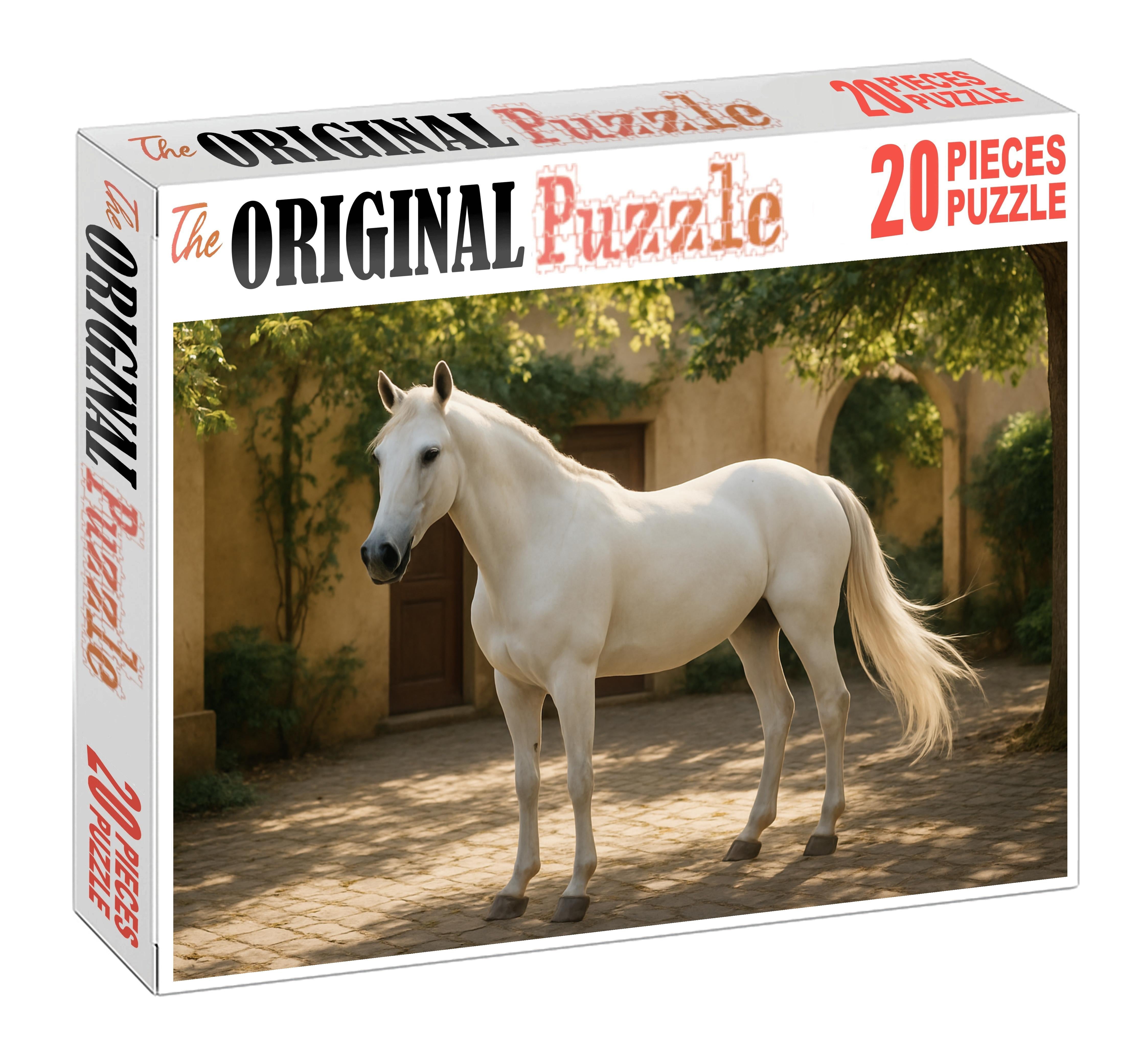 Pearl Frost Elegant White Mare With Poised Carriage Puzzle For Adults