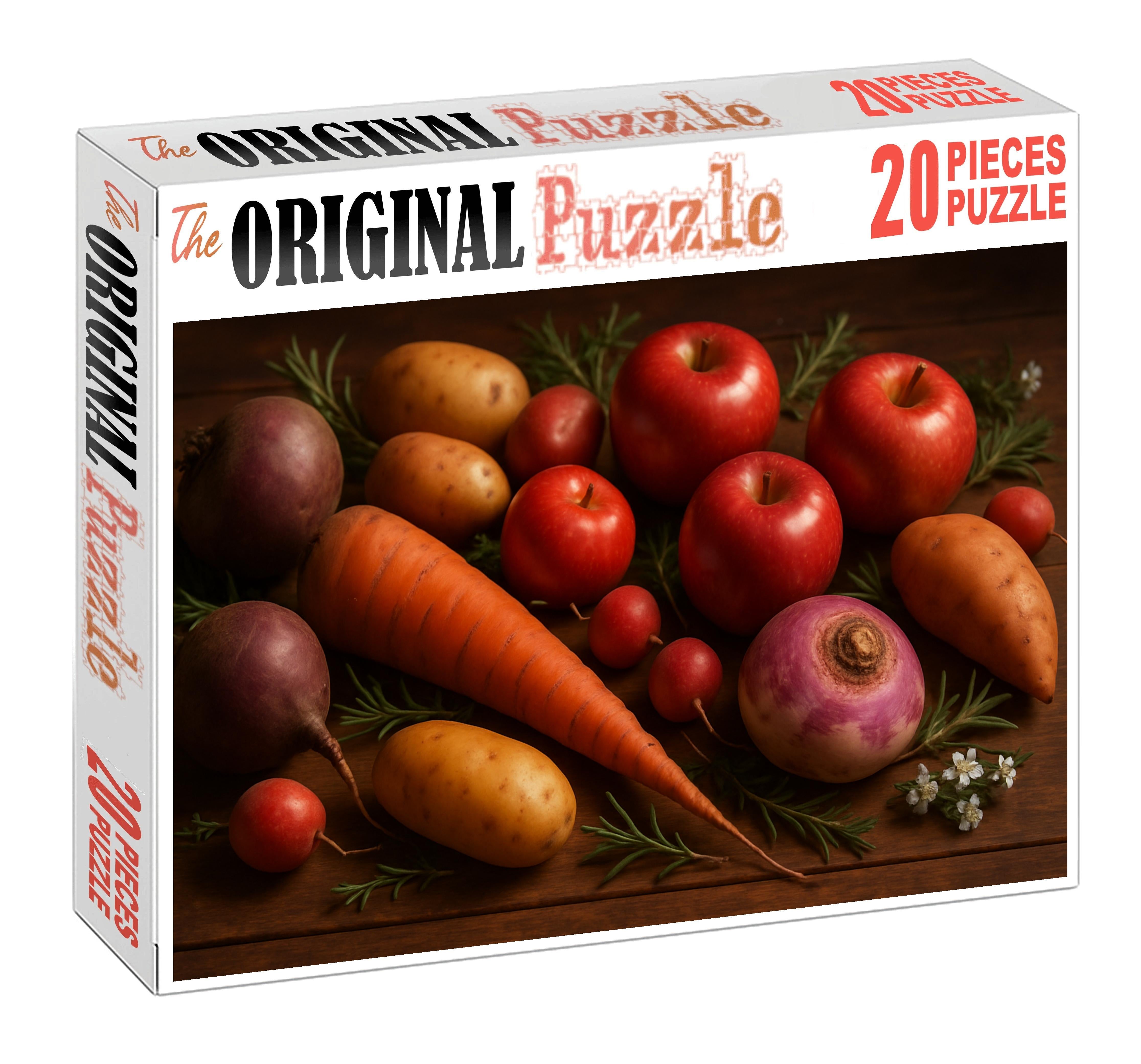Harvest Bounty Rustic Table Display Of Root Vegetables And Apples With Floral Accents Premium Puzzle Pieces
