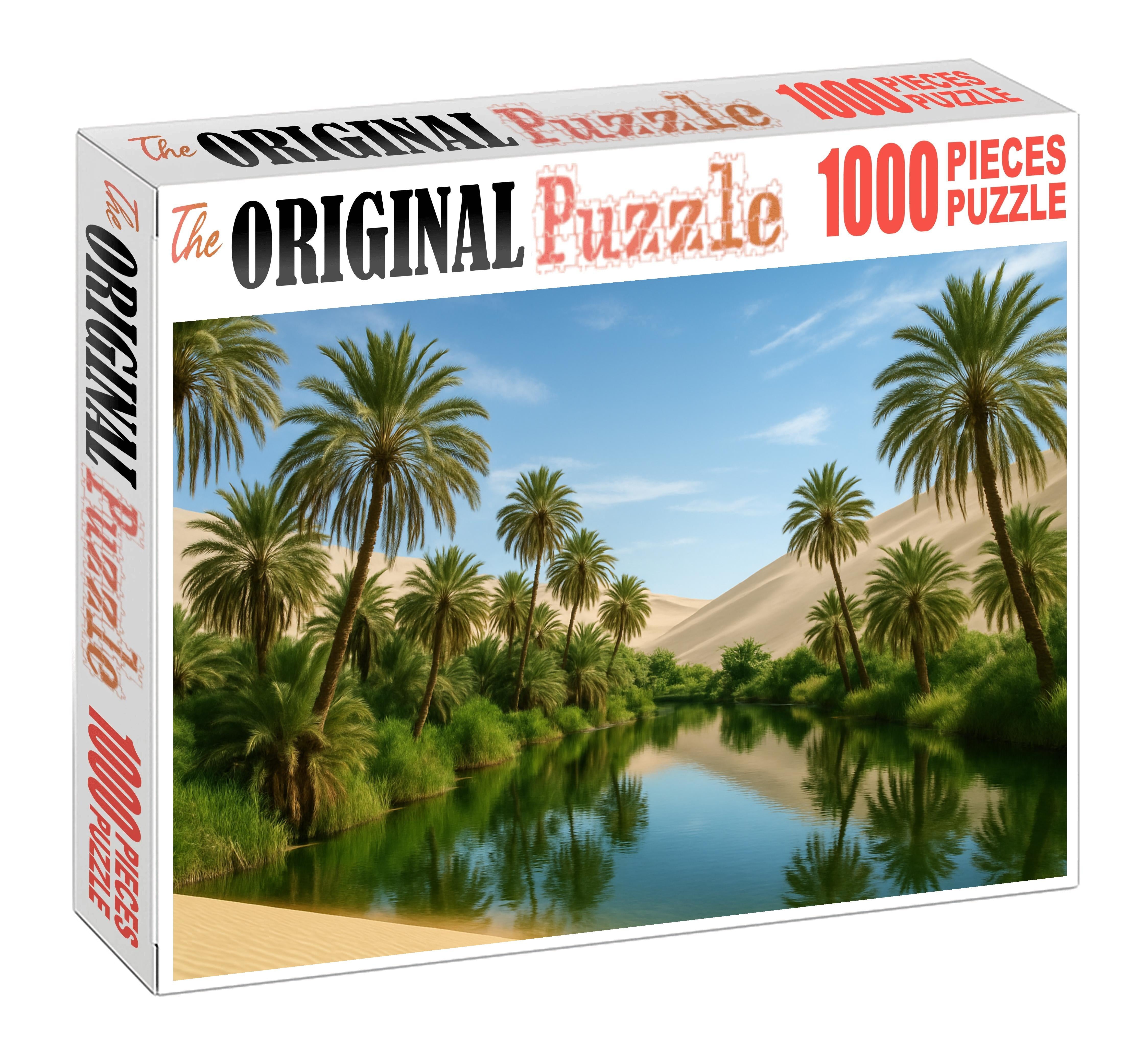 Emerald Oasis Glimmer Verdant Life Amid Soft Sand Waves Puzzle For Kids