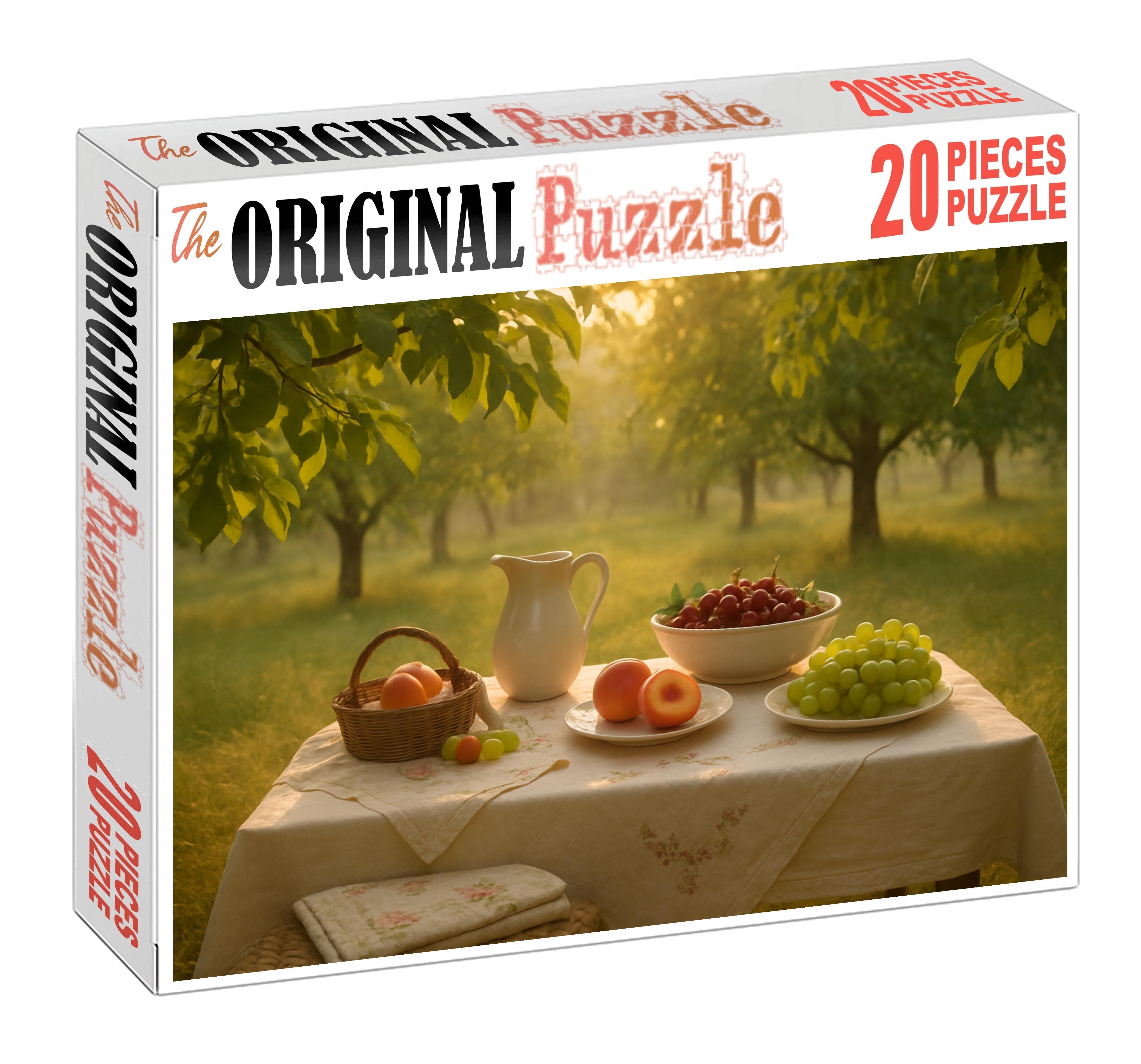 Sunrise Orchard Picnic Dewy Greens And Pastel Accents 100 Piece Puzzle