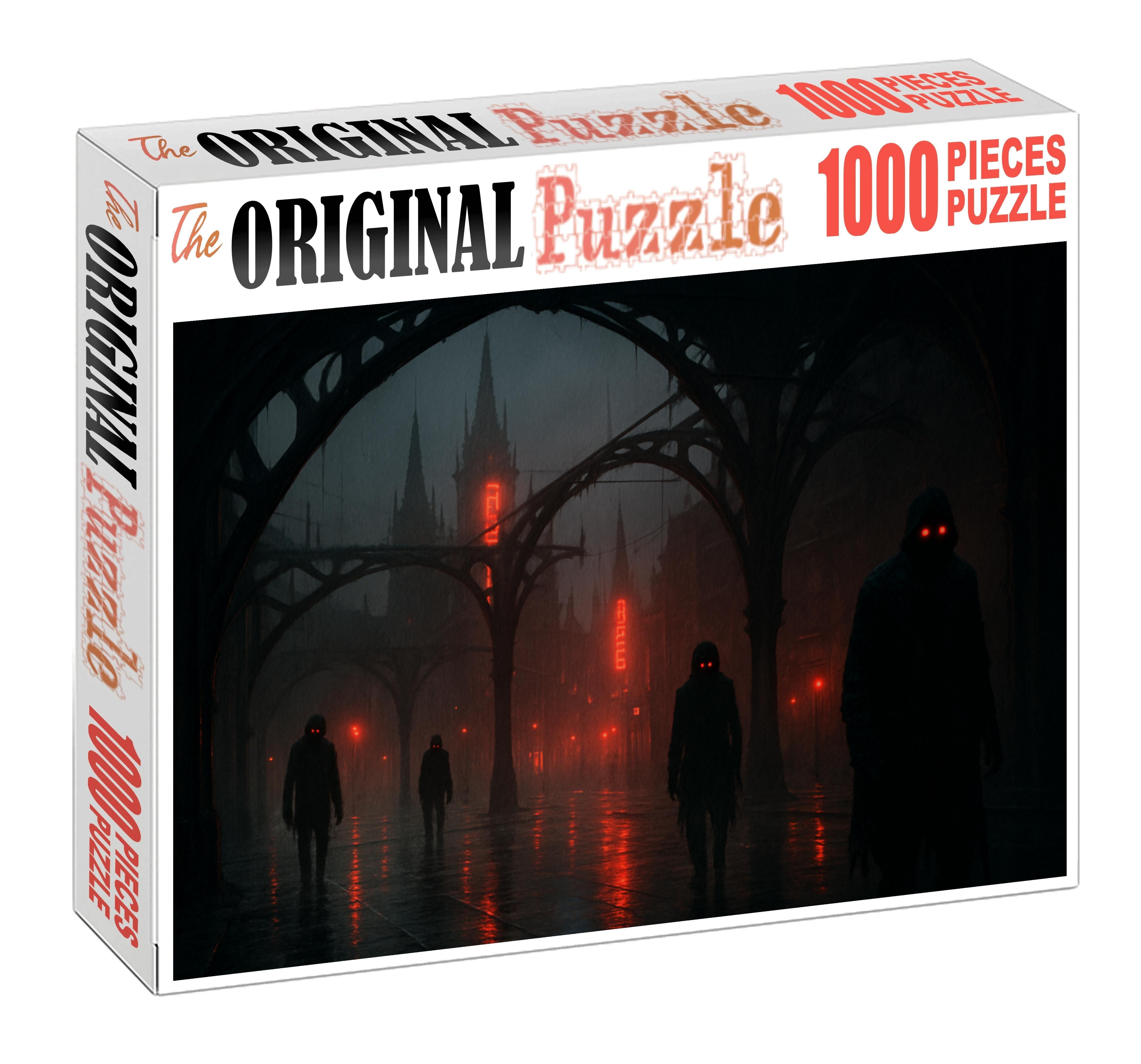 Gothic Cyber Horror Neon Shadows In Dystopian Labyrinths Custom Jigsaw Puzzle