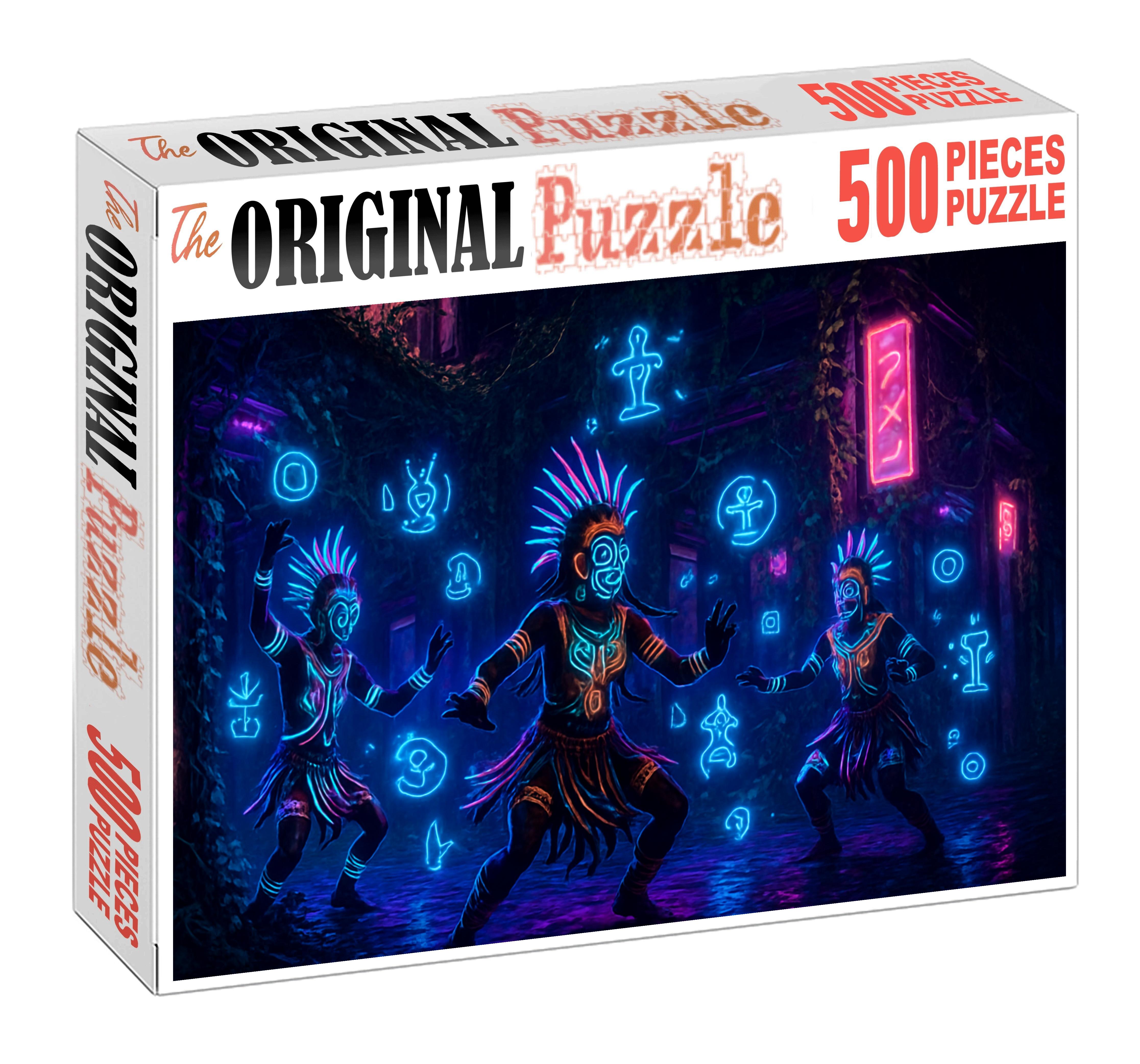 Post-urban Cyber Ritual Digital Shamans In A Neon Jungle 20 Piece Puzzle