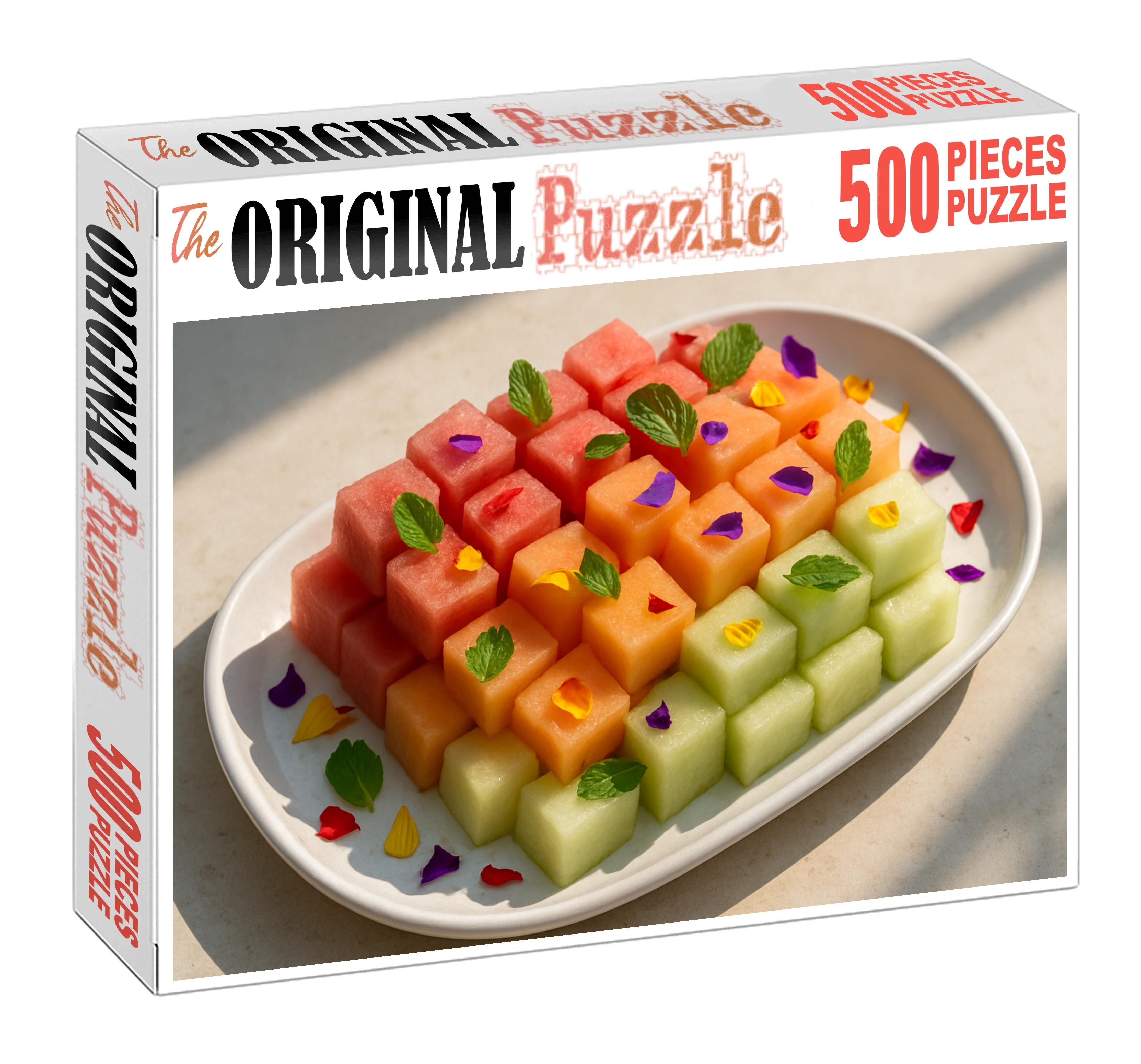 Melon Medley Watermelon Cantaloupe And Honeydew Cubes Large Format Puzzle