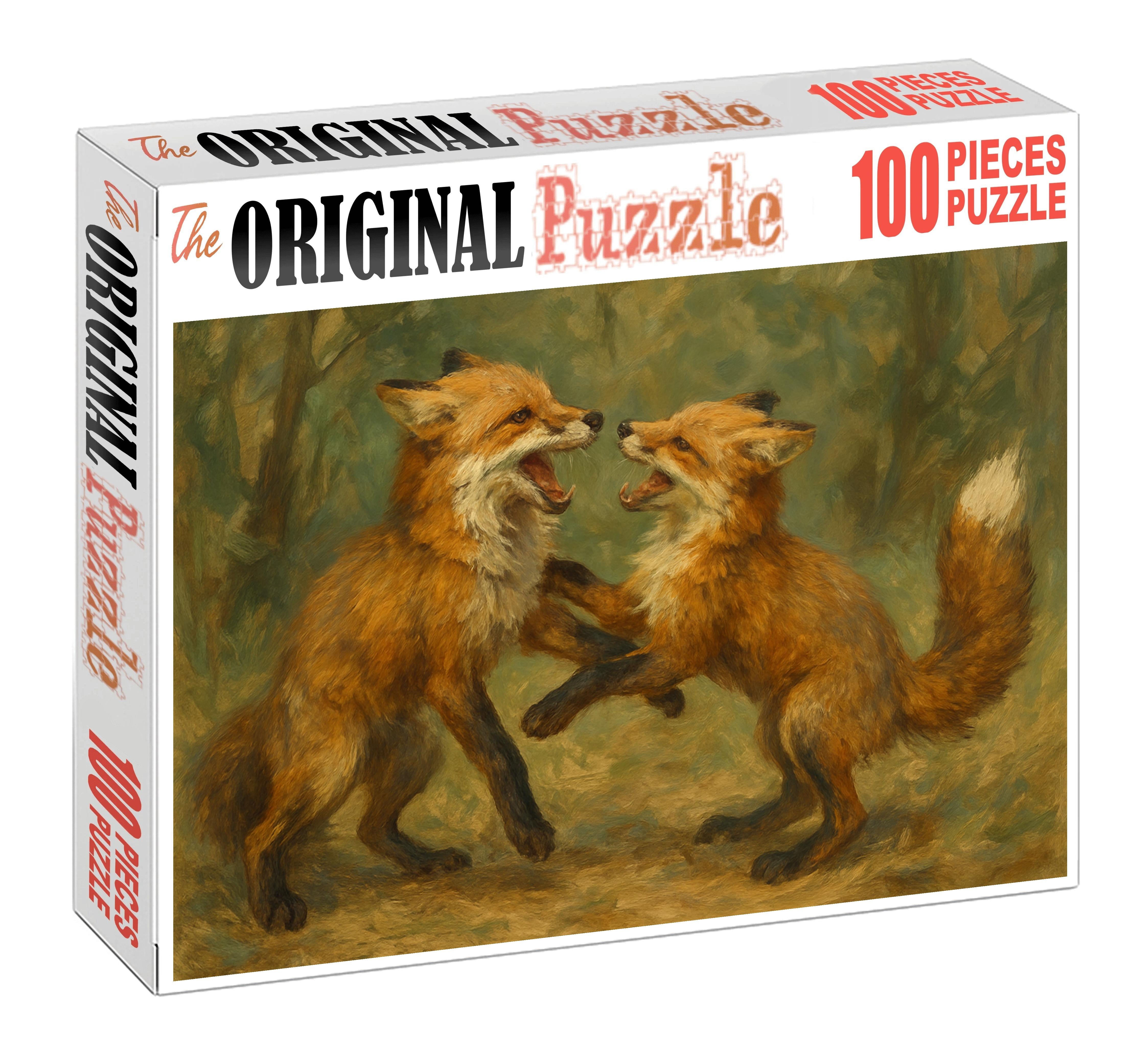 Animated Wildlife Interaction Expressive Charcoal Sketch Of Playful Foxes Large Format Puzzle