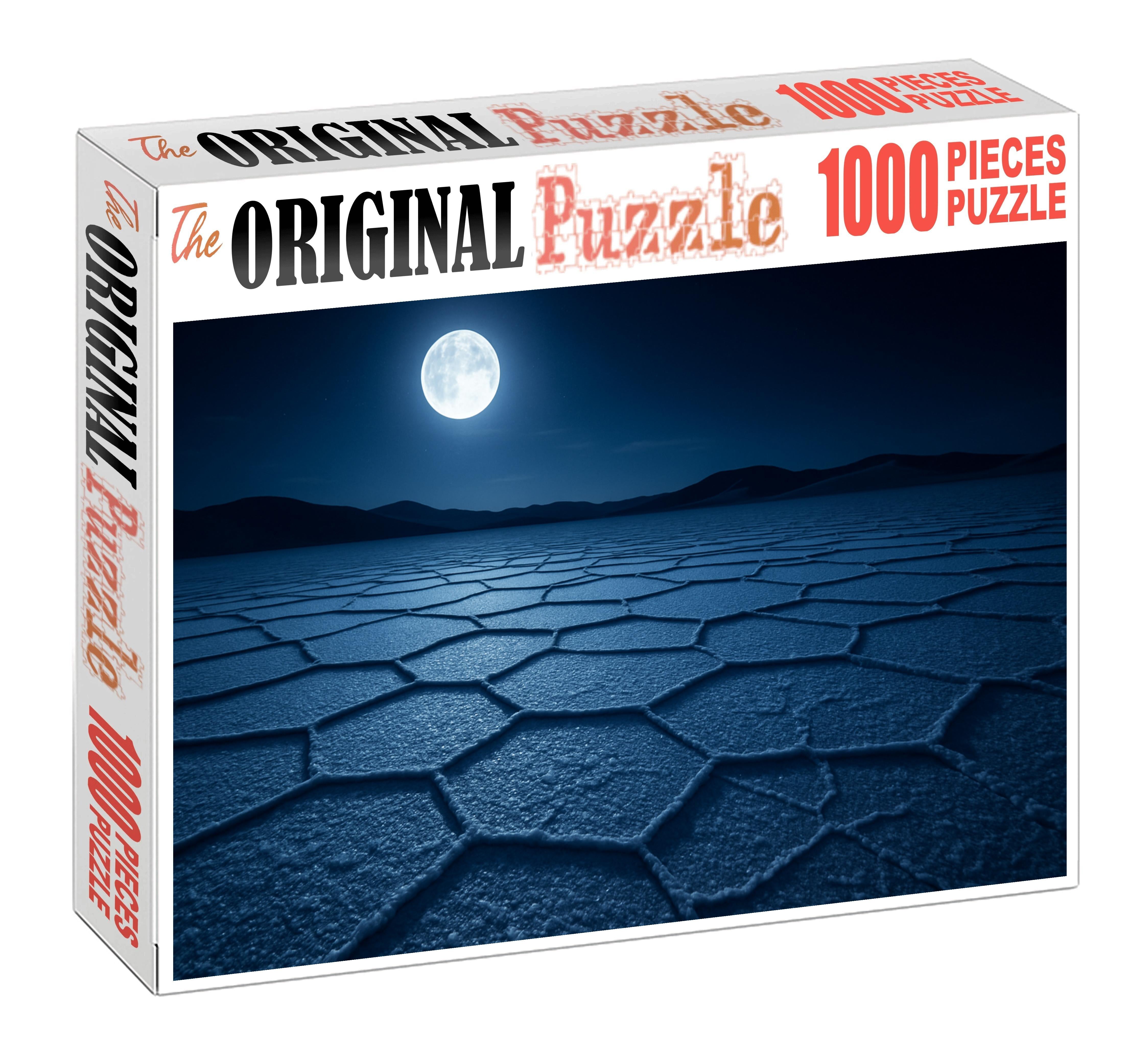 Silver Mirage Basin Moonlit Salt Flats Sparkling Like Diamonds Premium Puzzle Pieces