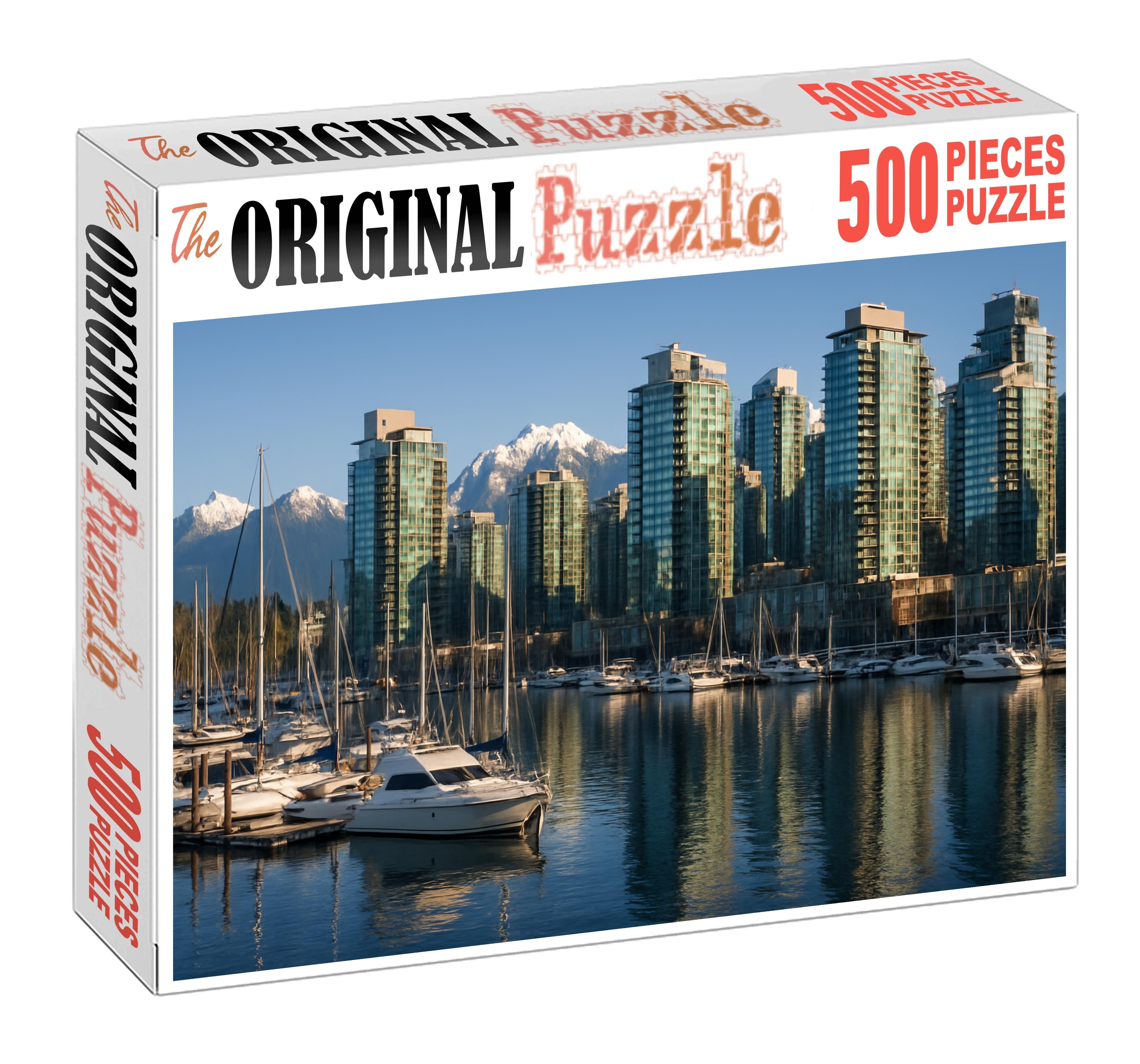Vancouver Downtown Skyline Coastal Mountain Backdrop And Glass Towers Large Format Puzzle