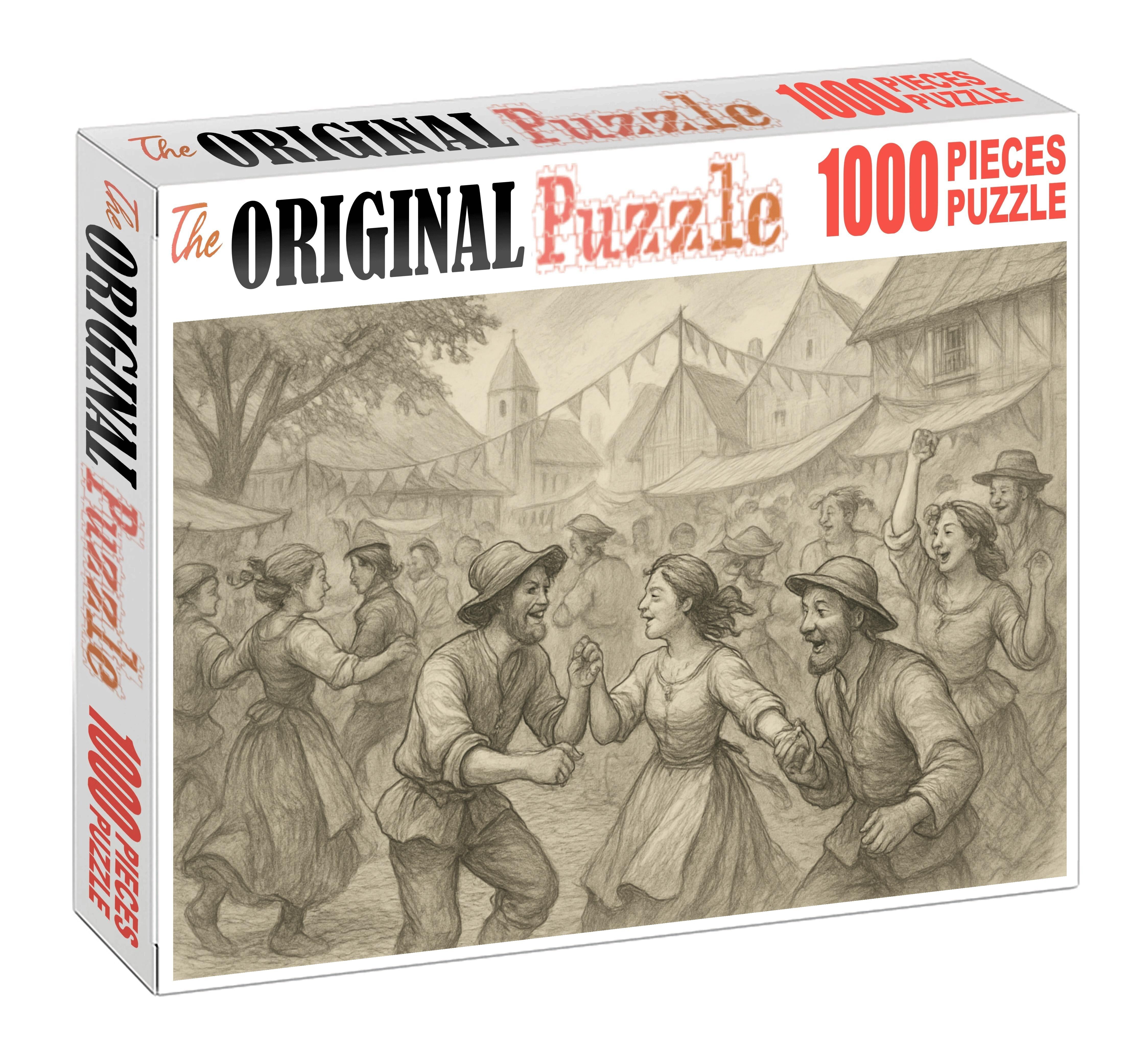 Narrative Village Festival Scene Mixed Pencil And Ink With Animated Character Interaction Mini Puzzle