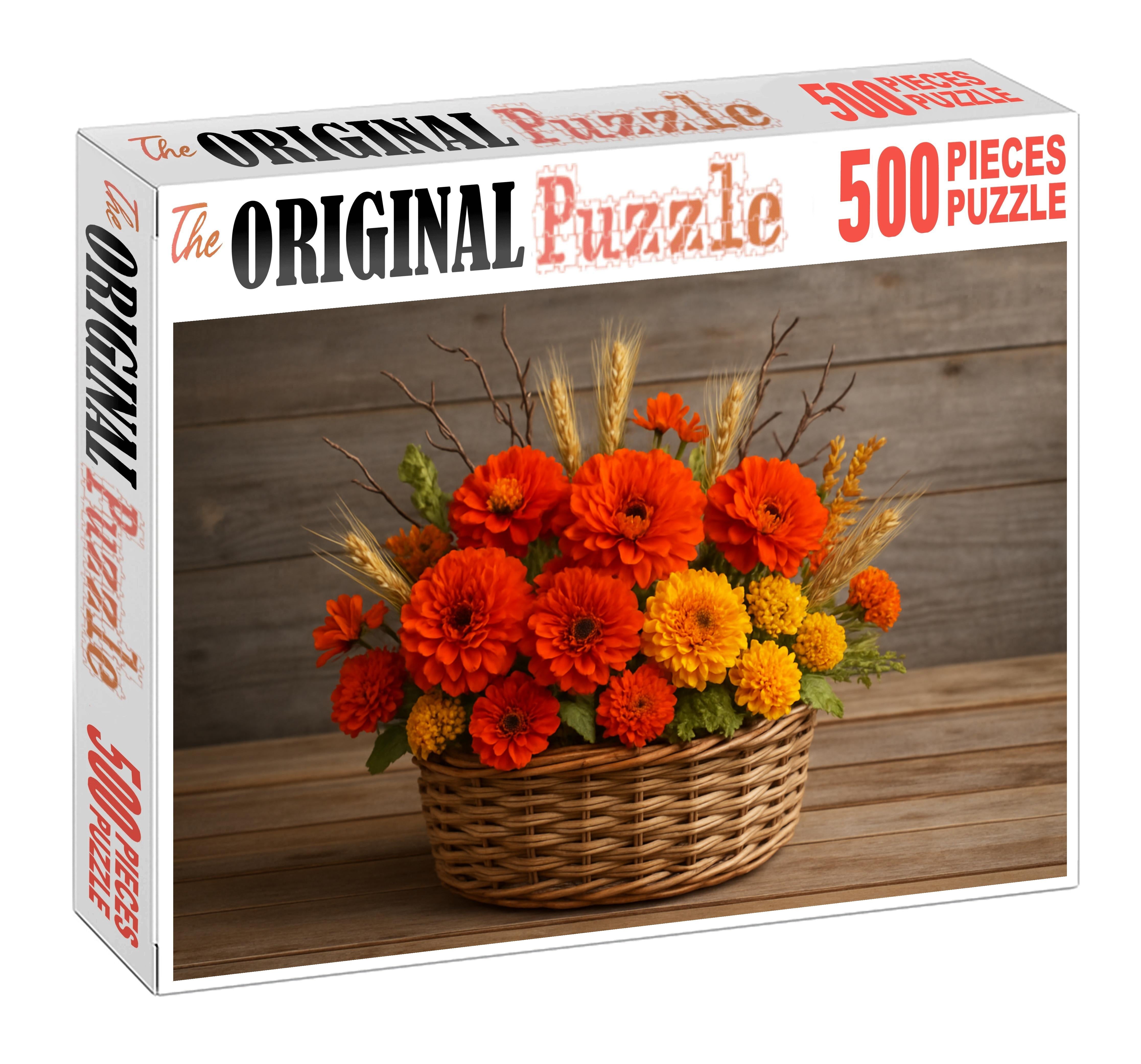 Rustic Autumn Harvest Basket Warm Orange Deep Red And Earthy Tones Family Puzzles