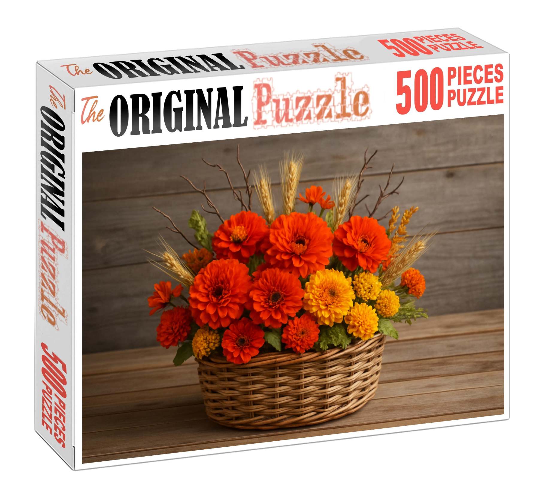 Rustic Autumn Harvest Basket Warm Orange Deep Red And Earthy Tones Family Puzzles