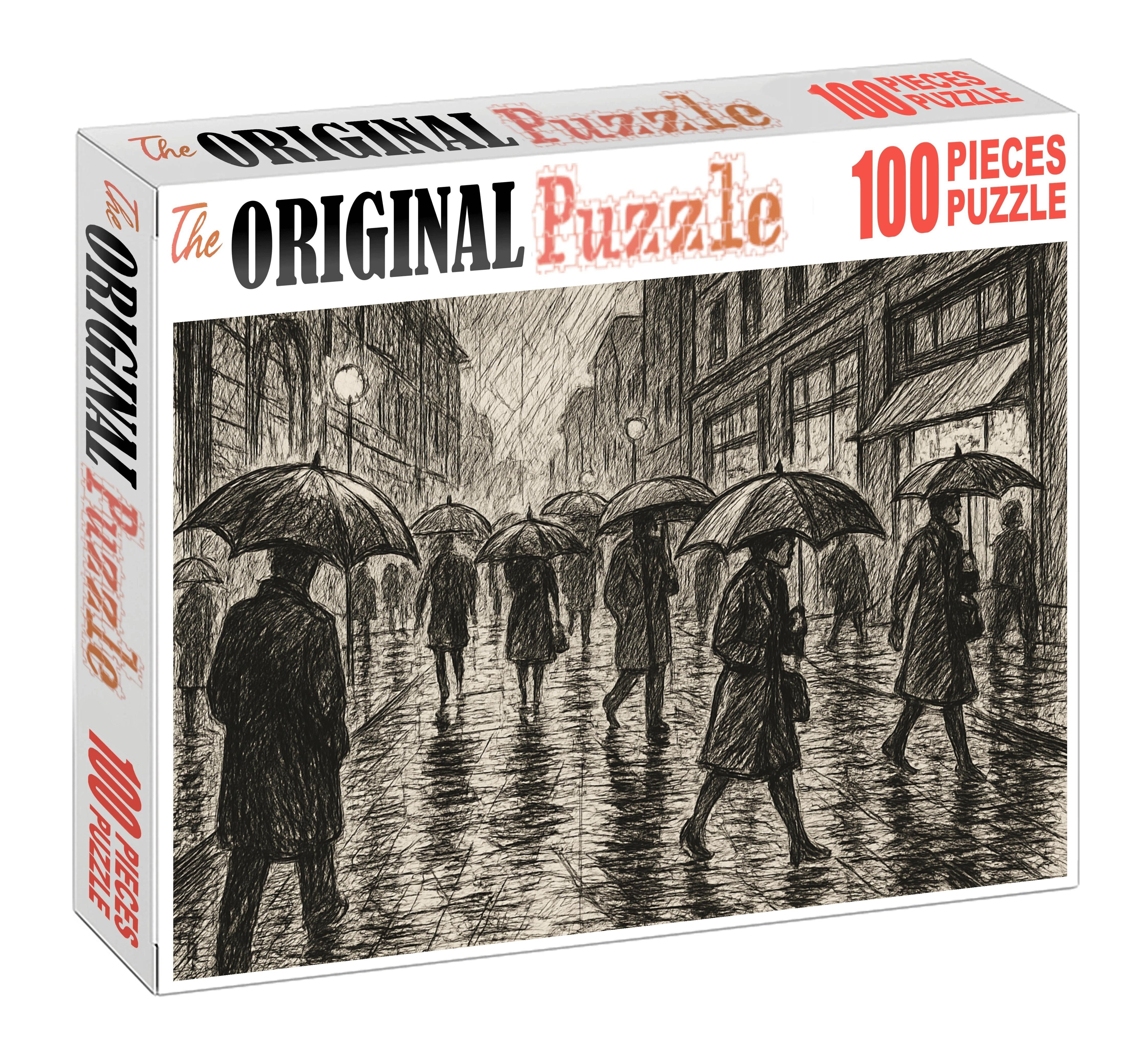 Urban Rainstorm Sketch Dynamic Pen And Ink Street Scene Challenging Puzzles