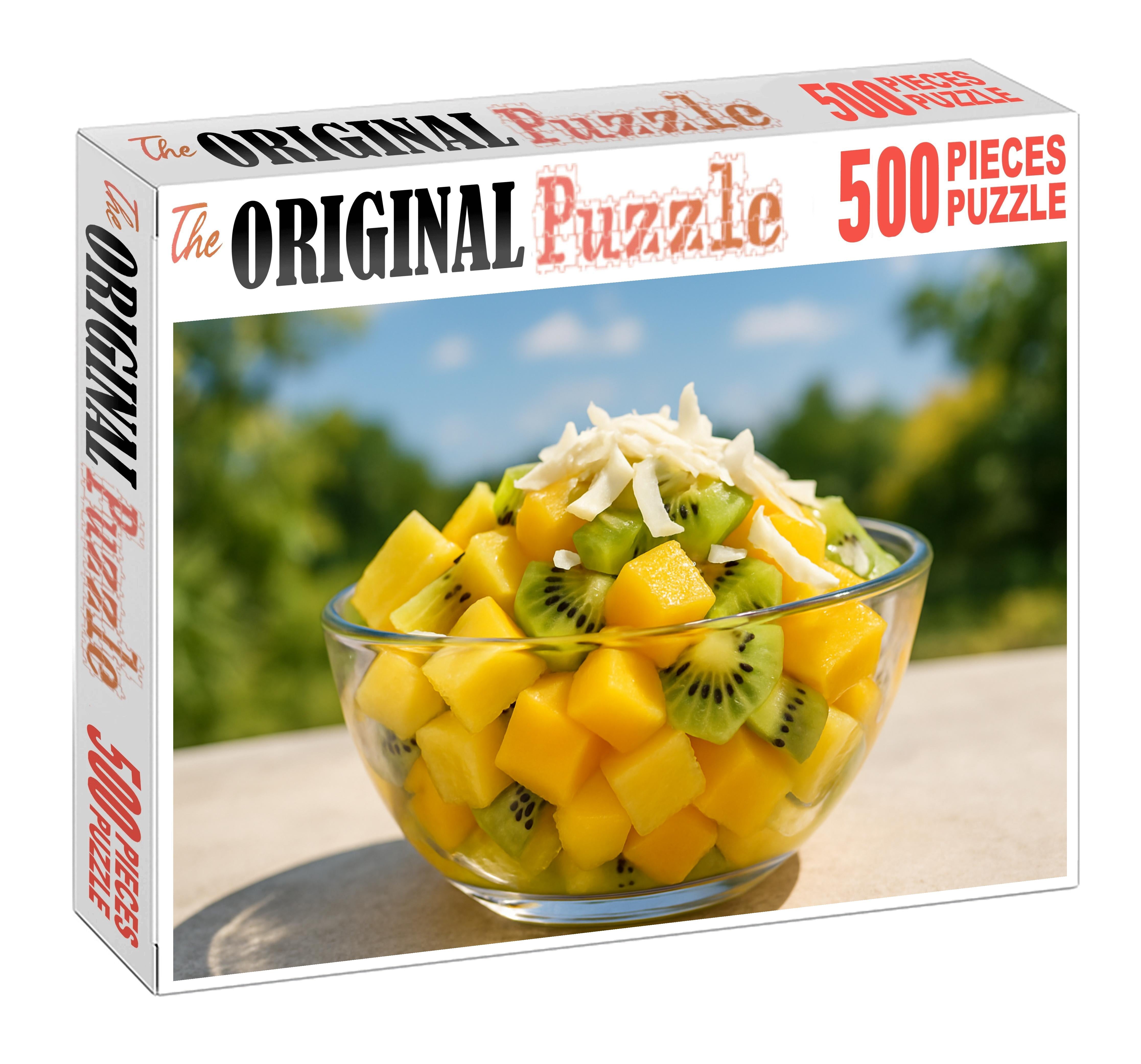 Tropical Breeze Bowl Juicy Pineapple Chunks Mango Cubes And Kiwi Slices With Coconut Shavings 1000 Piece Puzzle