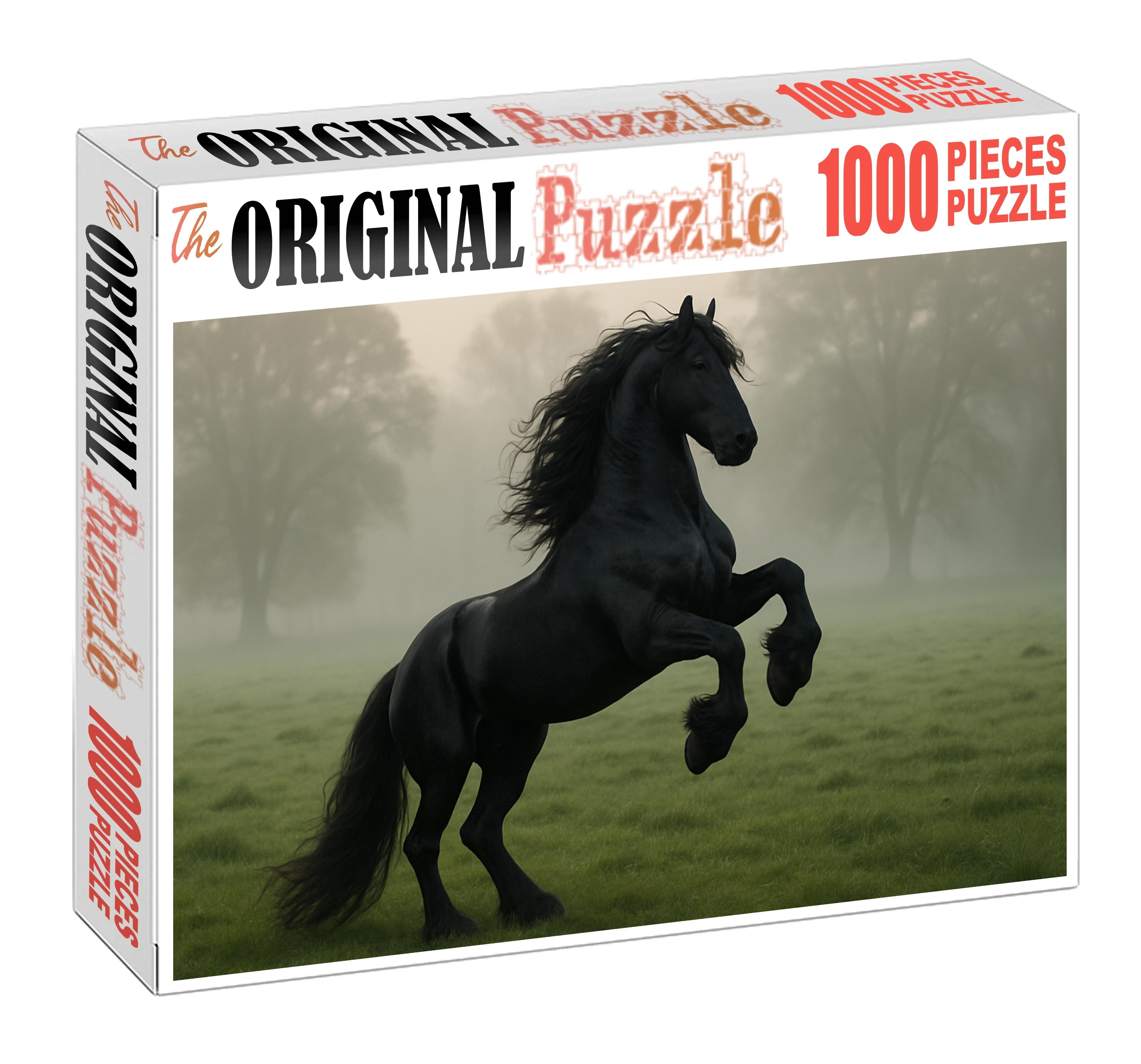 Ebony Thunder Majestic Black Friesian Stallion Challenging Puzzles